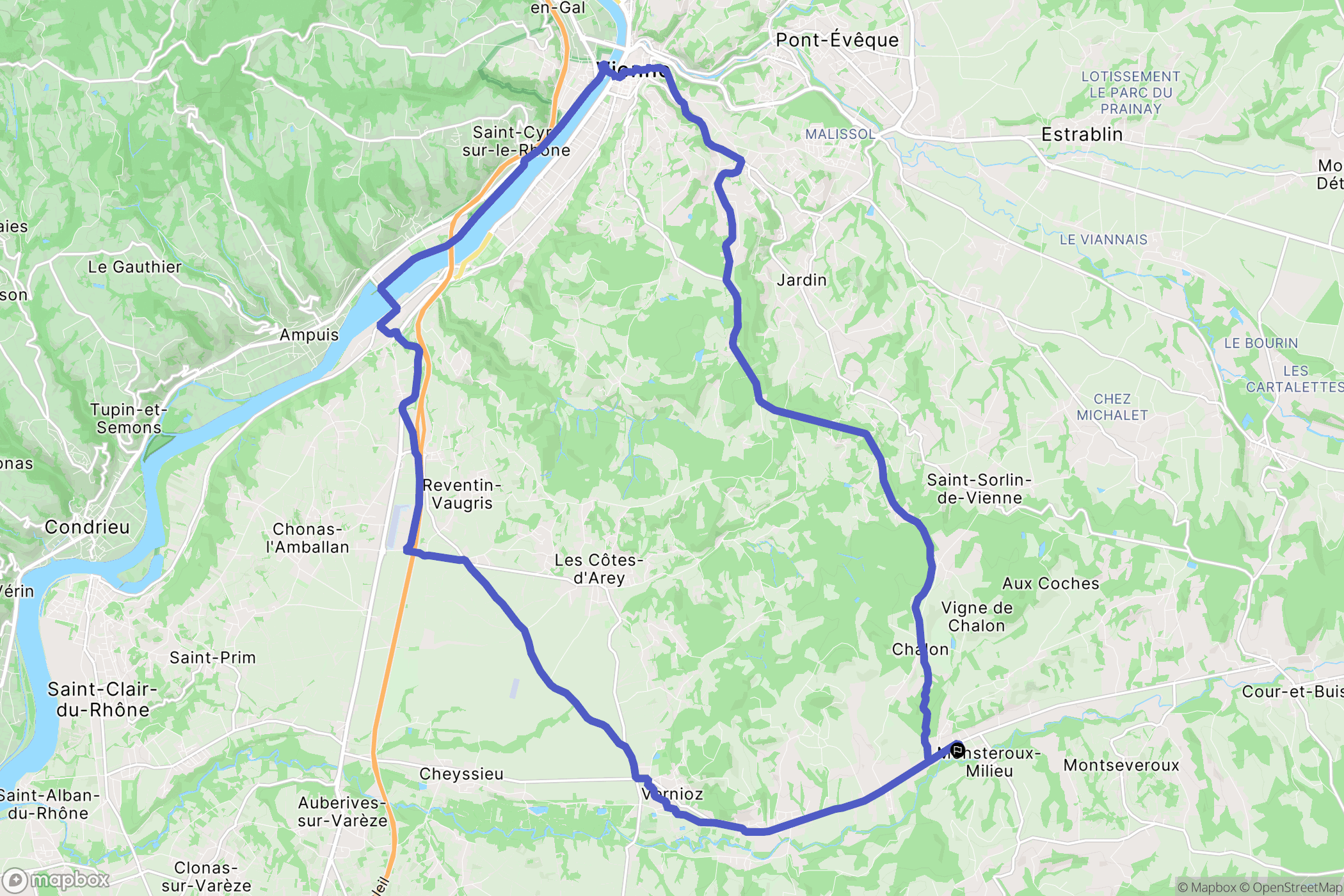 Monsteroux-Milieu : carte du parcours de randonnée - France