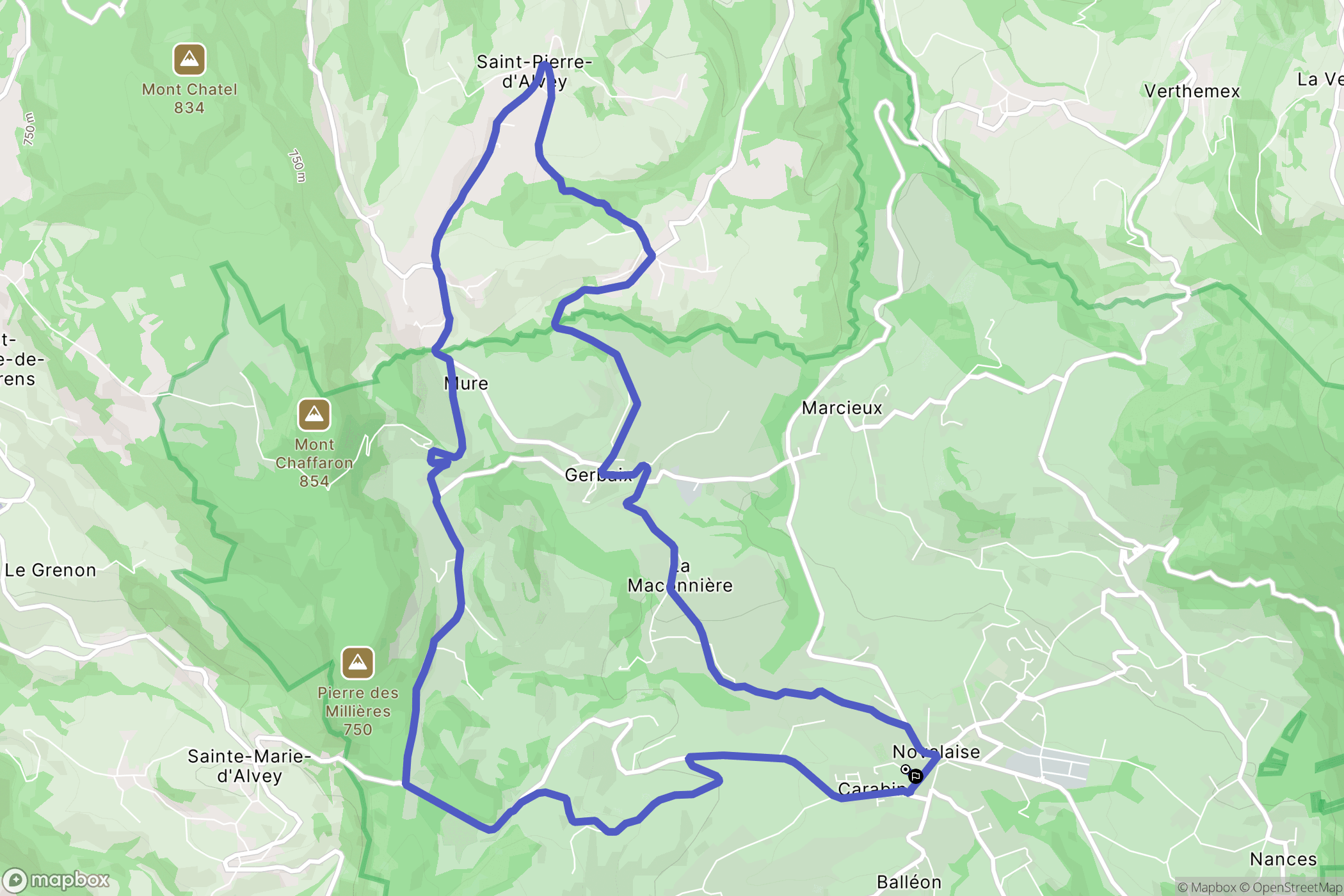 Novalaise : carte du parcours de randonnée - France