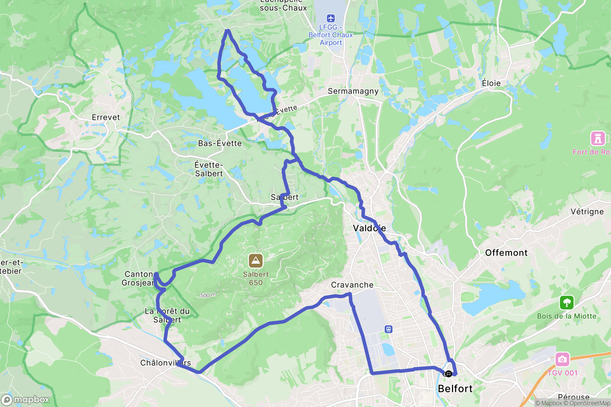 Belfort : carte du parcours de randonnée - France