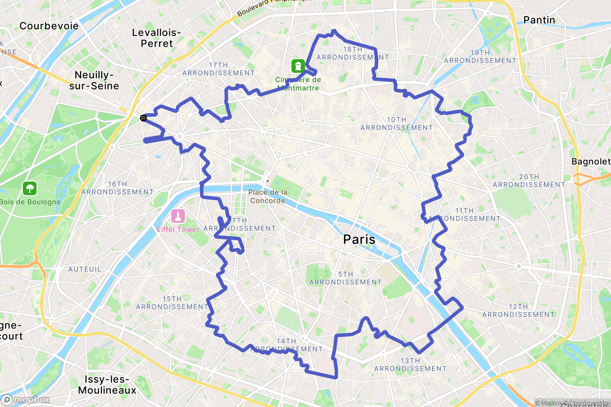 Paris : carte du parcours de randonnée - France