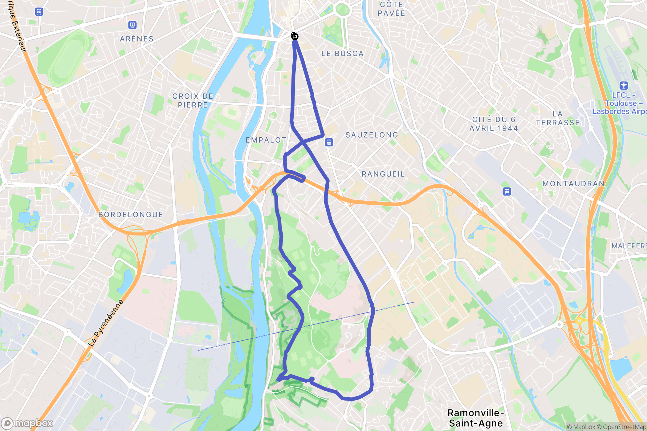 Toulouse : carte du parcours de randonnée - France