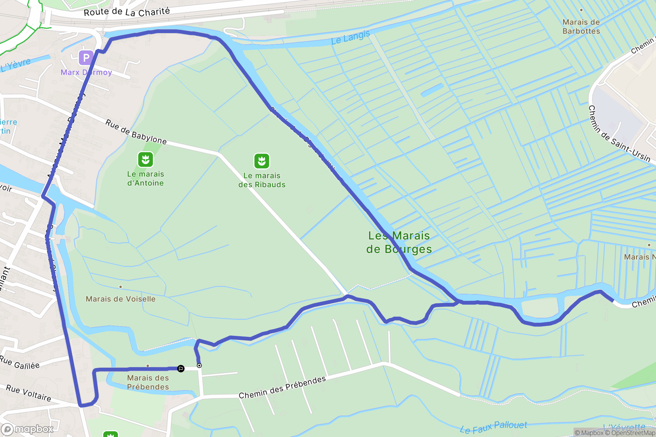 Bourges : carte du parcours de randonnée - France