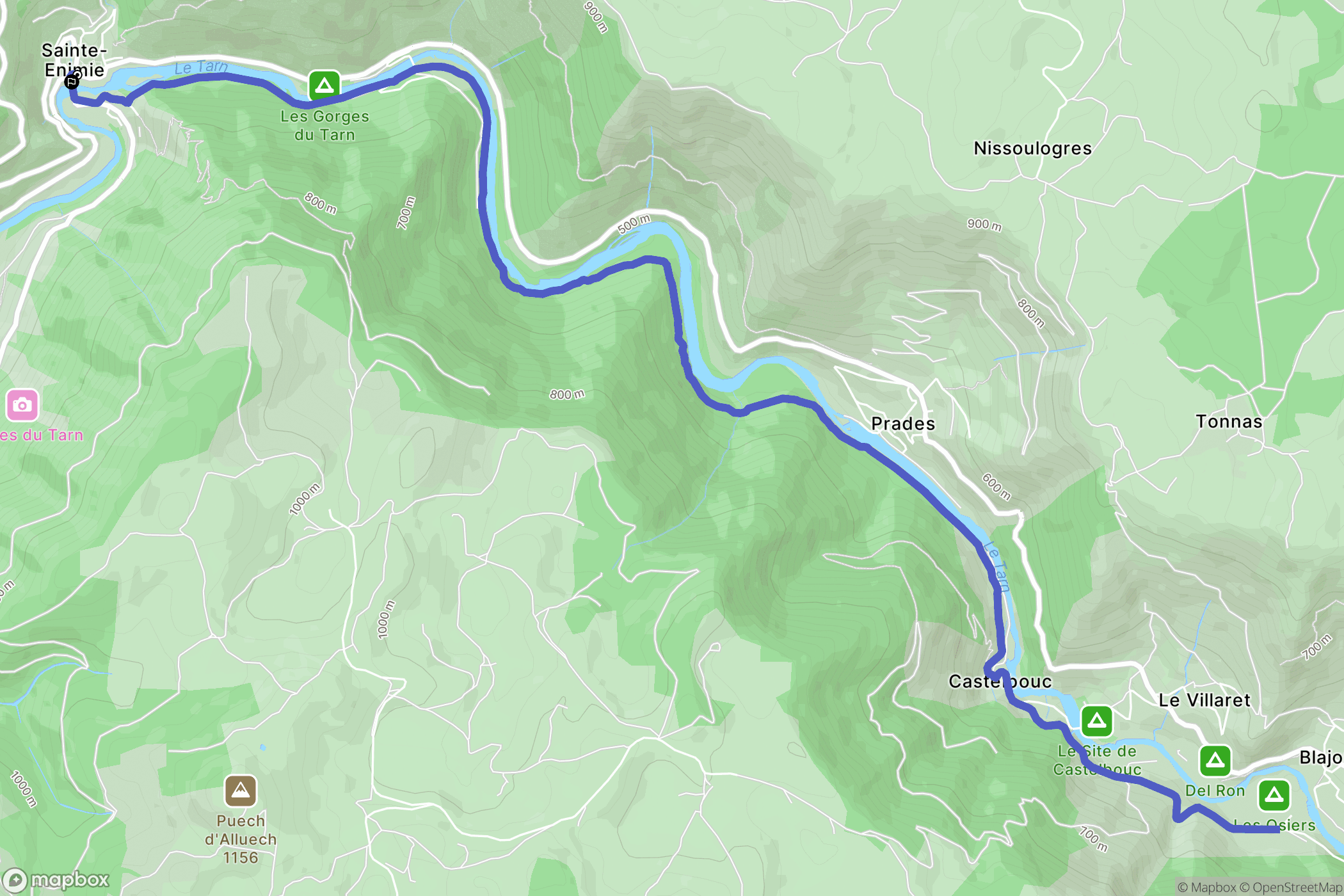 Gorges du Tarn Causses : carte du parcours de randonnée - France