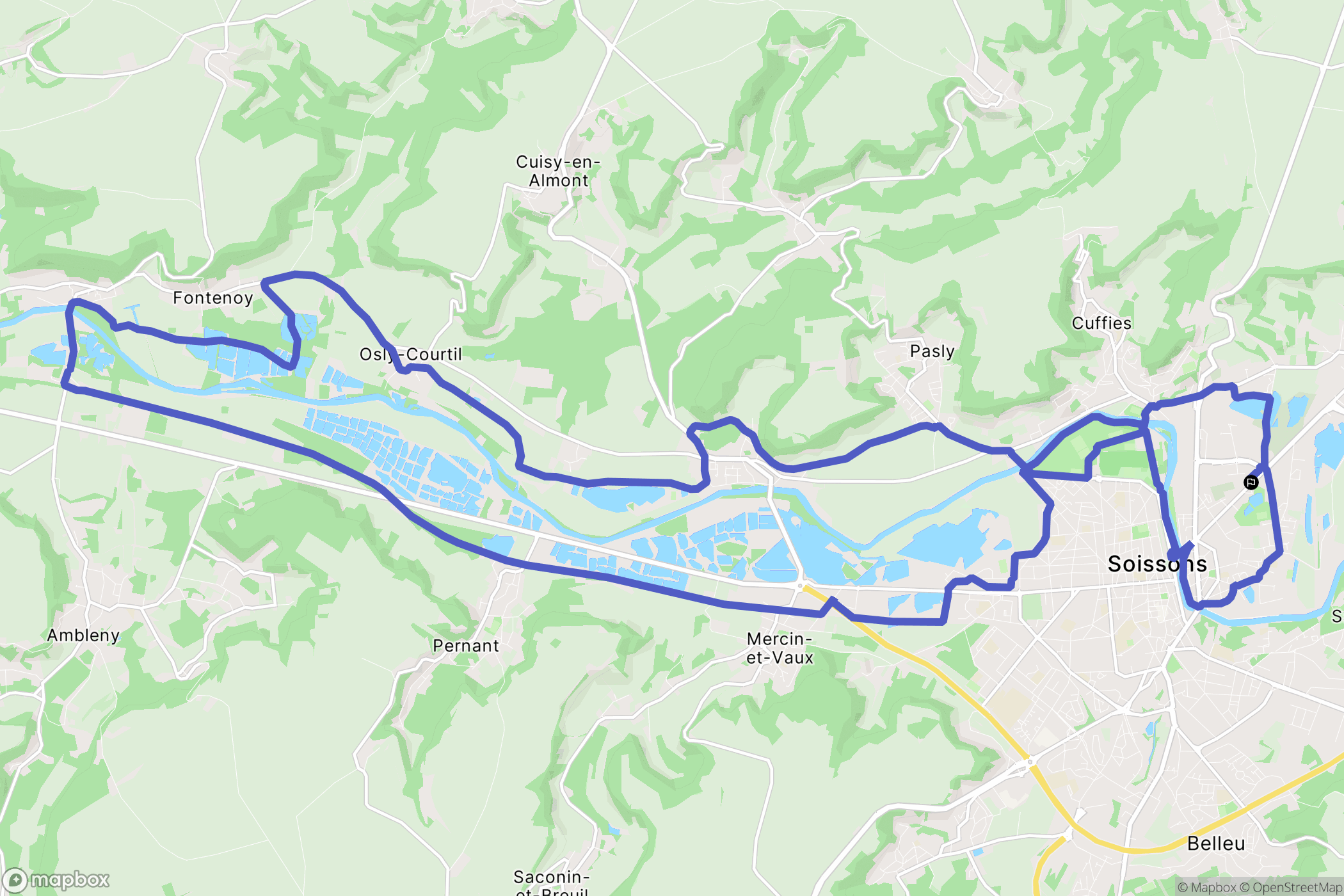 Soissons : carte du parcours de randonnée - France