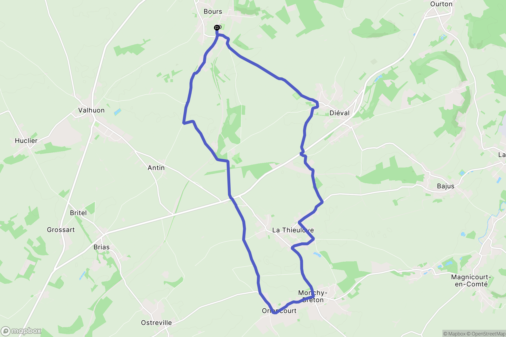 Bours : carte du parcours de randonnée - France