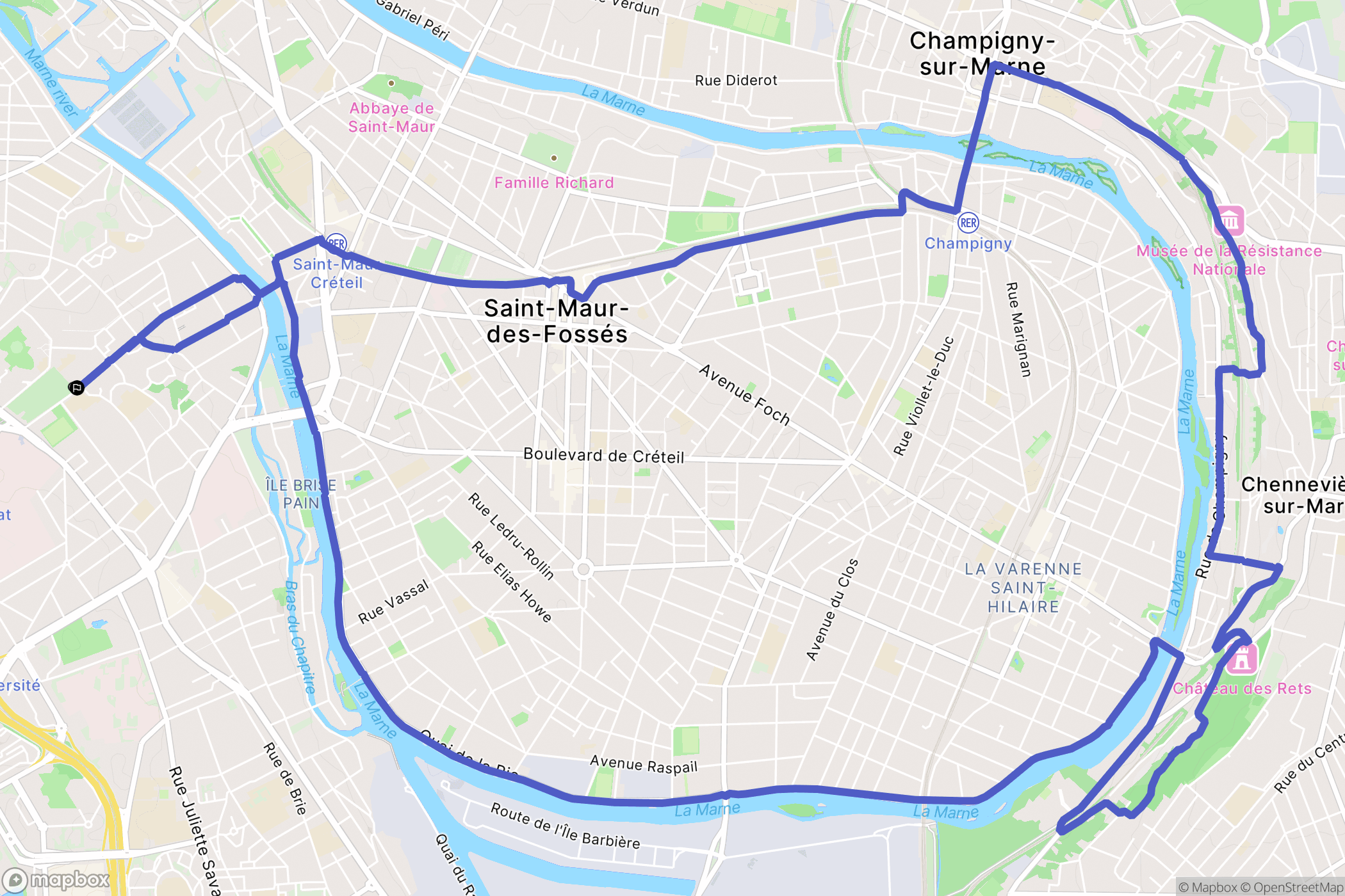Créteil : carte du parcours de randonnée - France