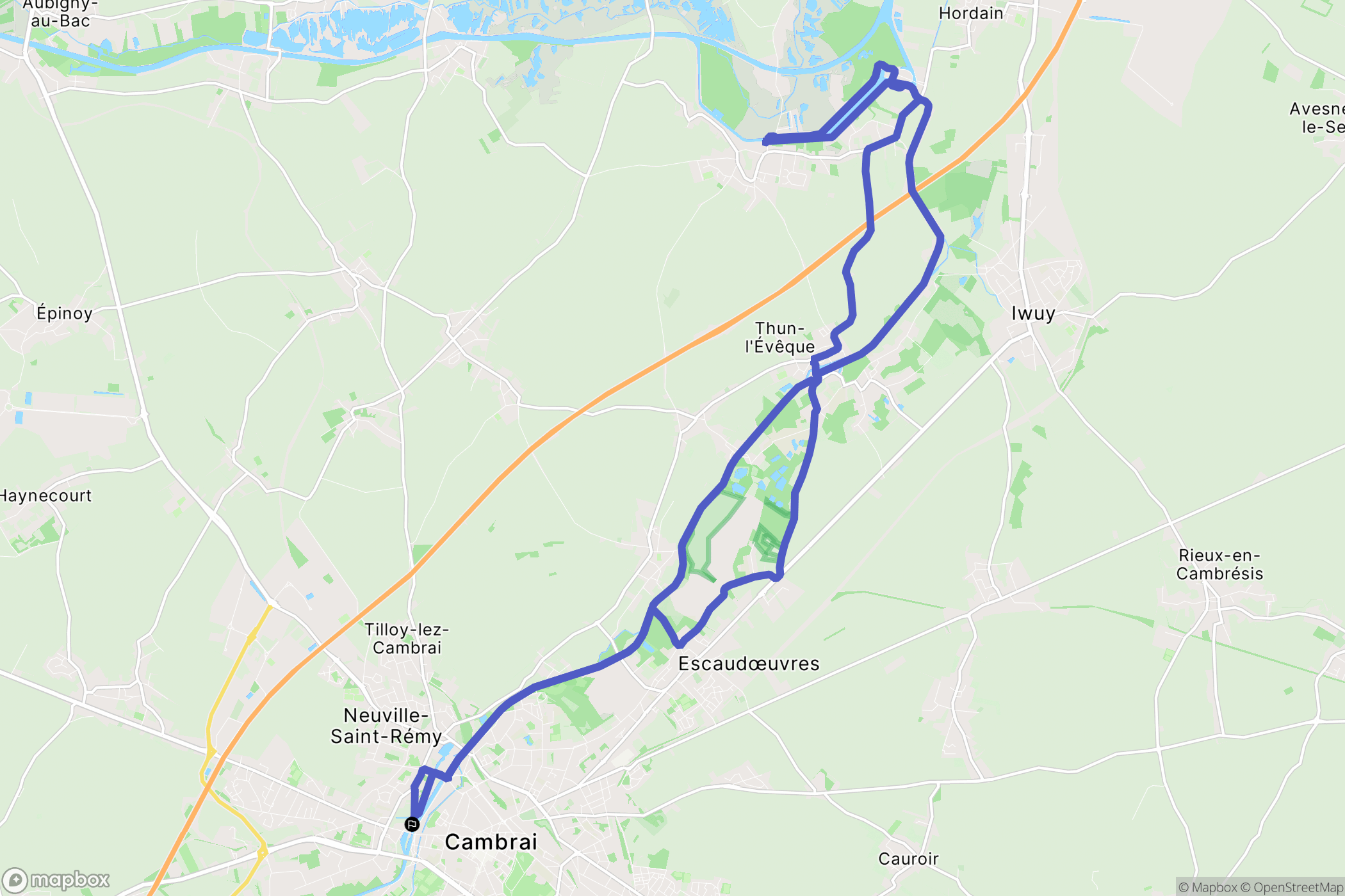 Cambrai : carte du parcours de randonnée - France