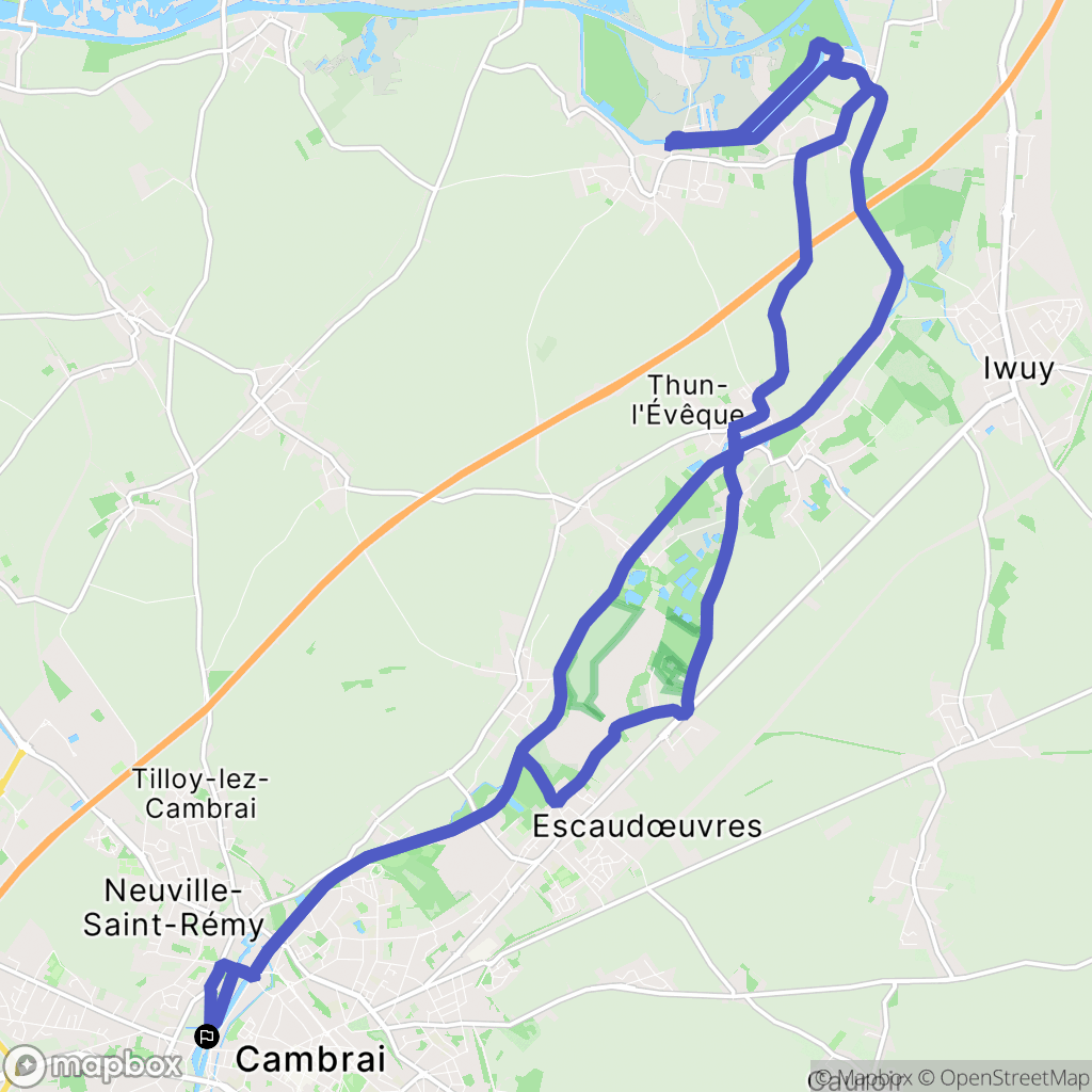 Cambrai : carte du parcours de randonnée - France