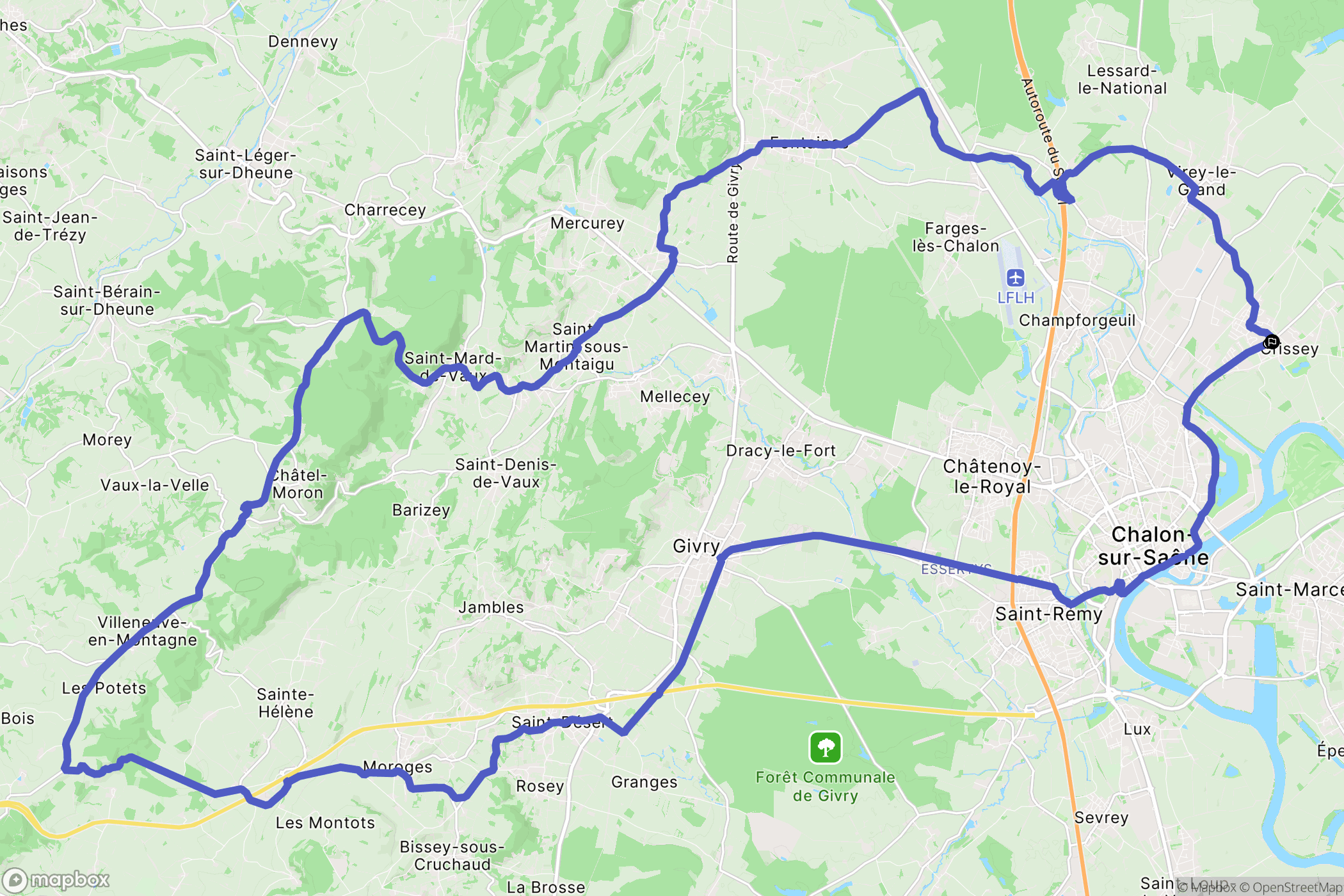 Crissey : carte du parcours de randonnée - France