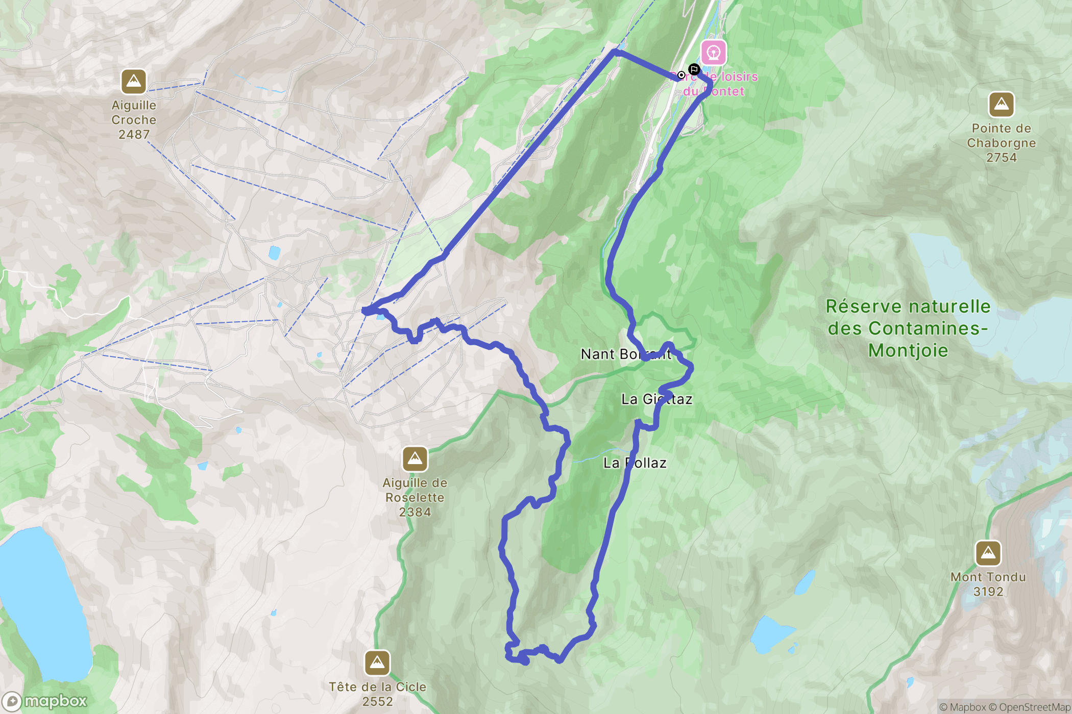 Les Contamines-Montjoie : carte du parcours de randonnée - France