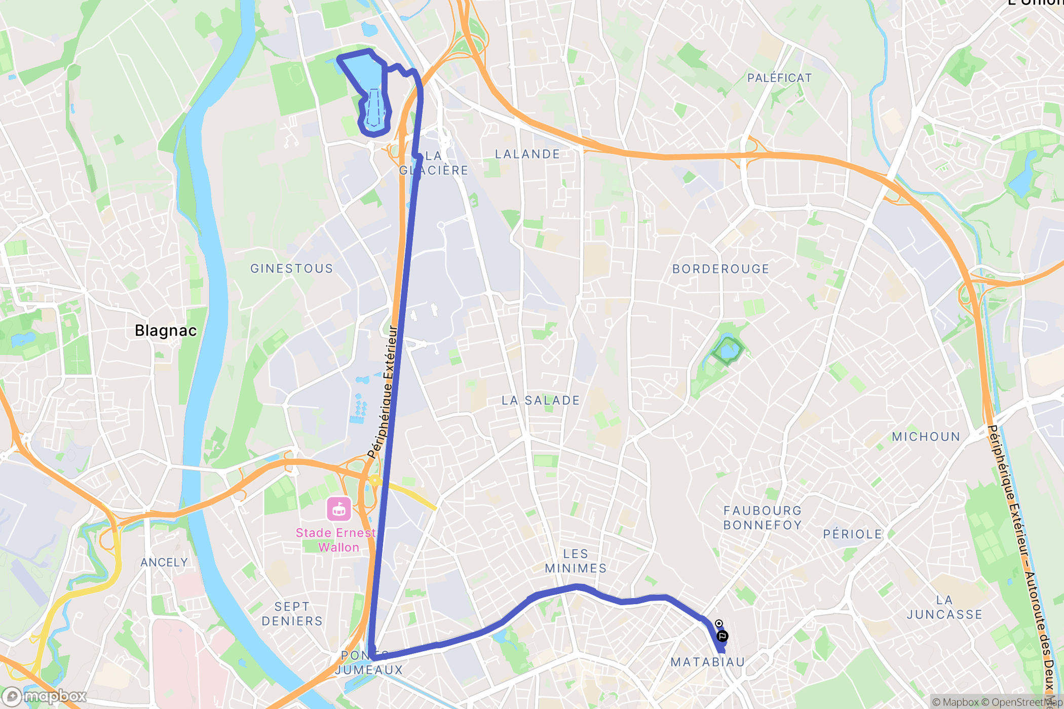 Toulouse : carte du parcours de randonnée - France