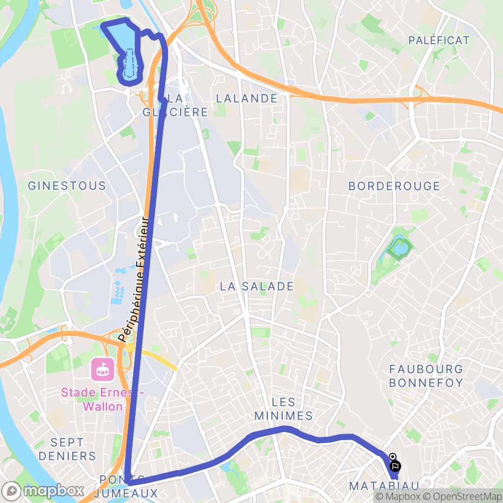 Toulouse : carte du parcours de randonnée - France