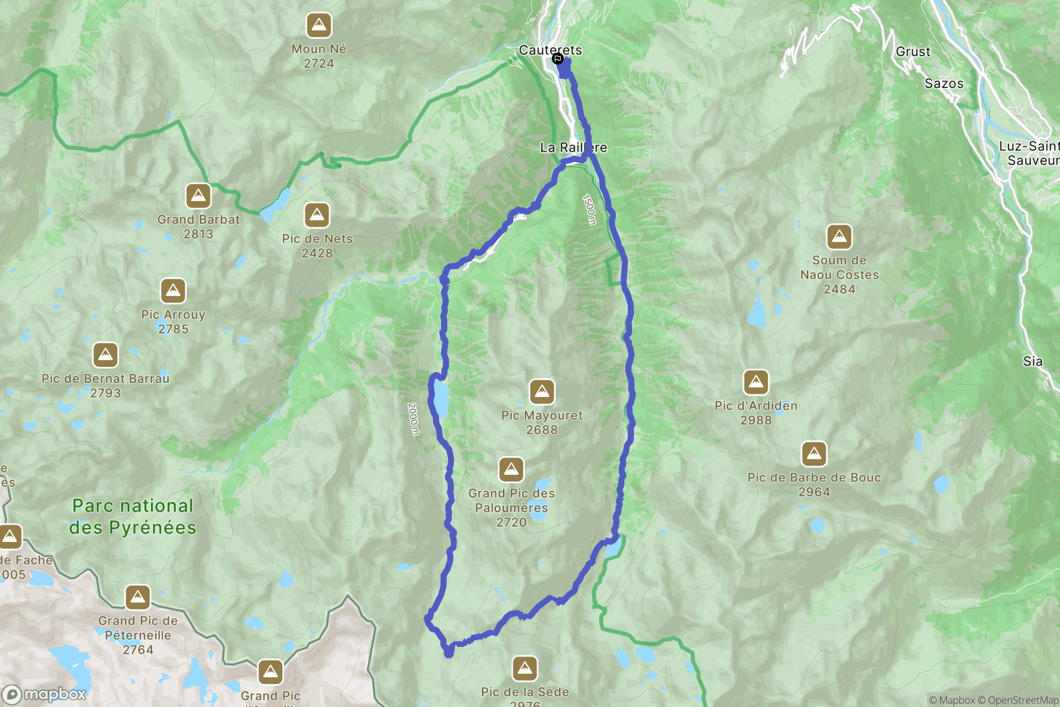 Cauterets : carte du parcours de randonnée - France