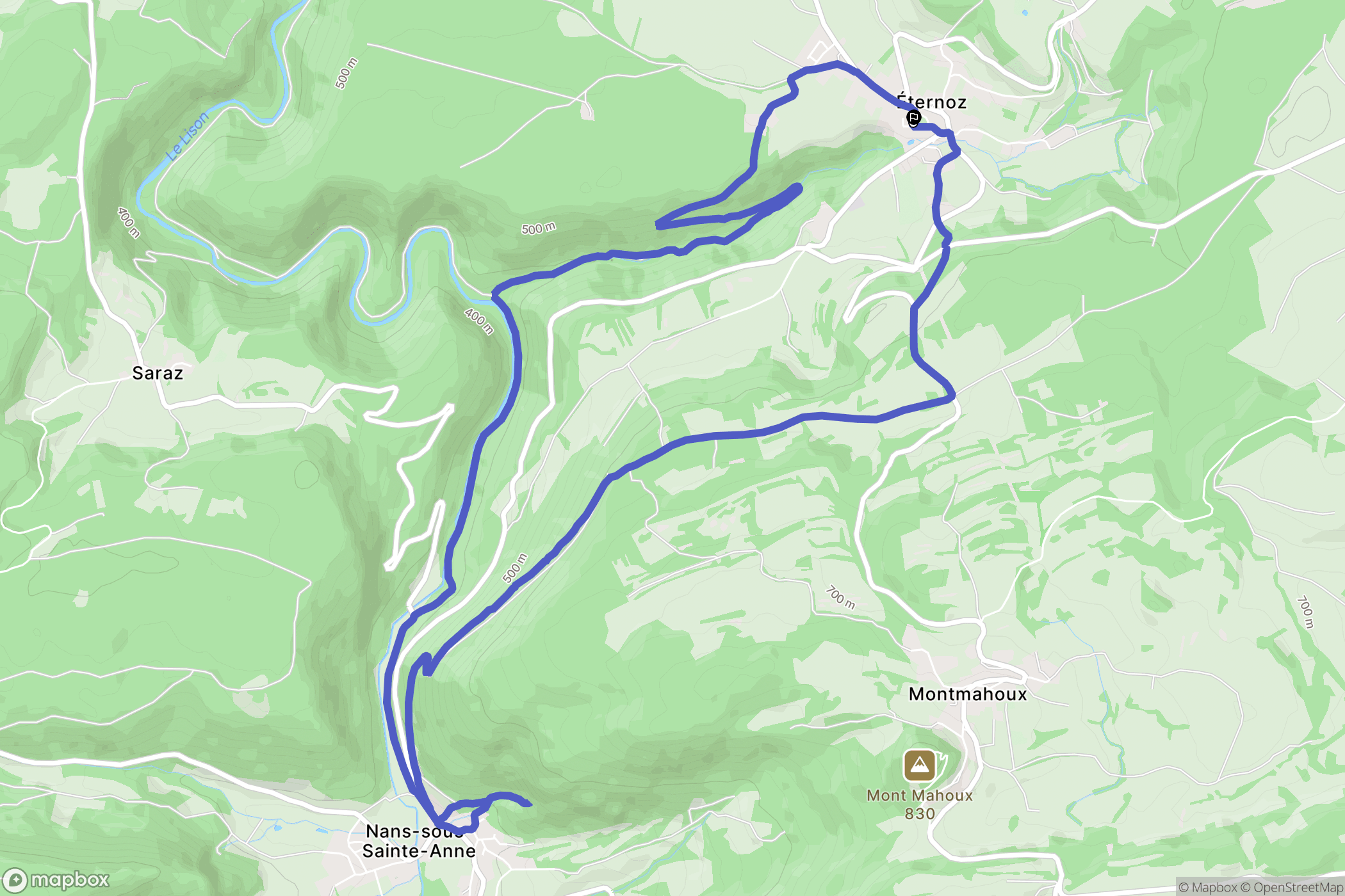 Éternoz : carte du parcours de randonnée - France