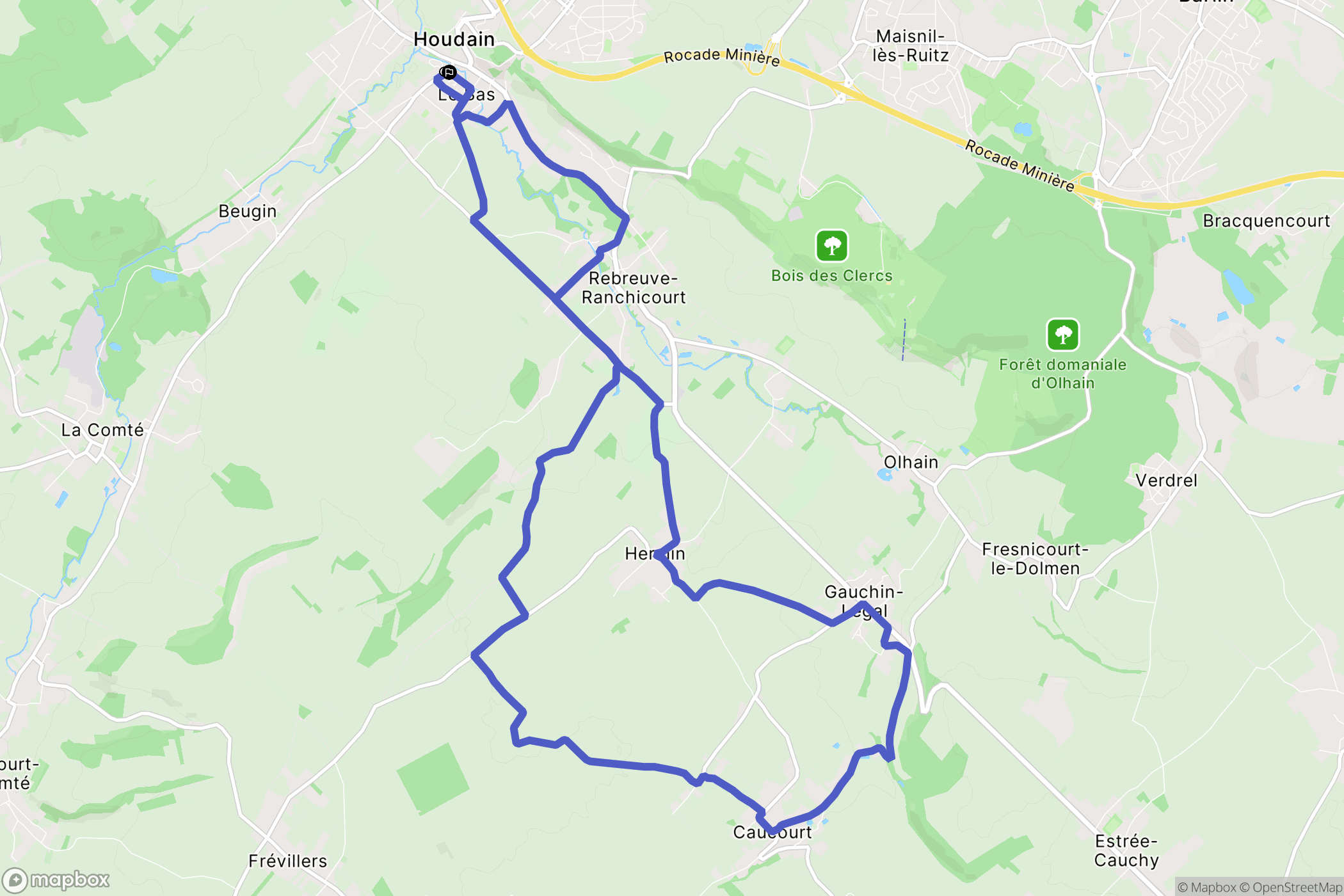 Houdain : carte du parcours de randonnée - France