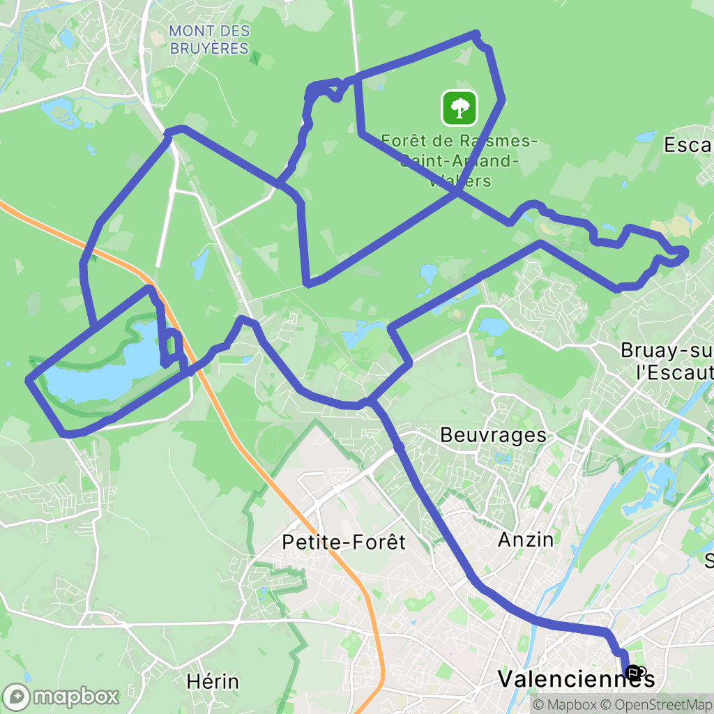 Valenciennes : carte du parcours de randonnée - France