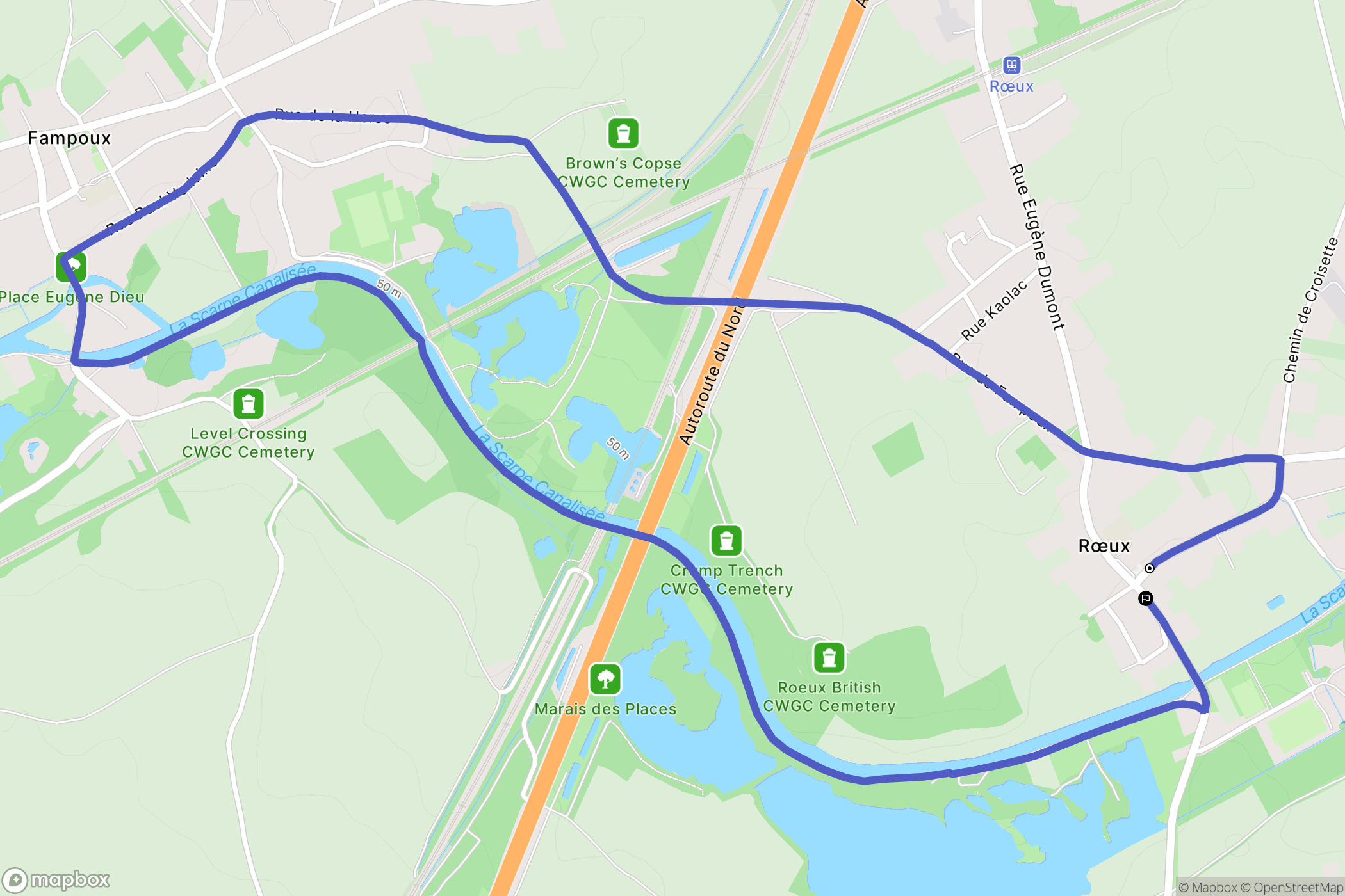 Rœux : carte du parcours de randonnée - France