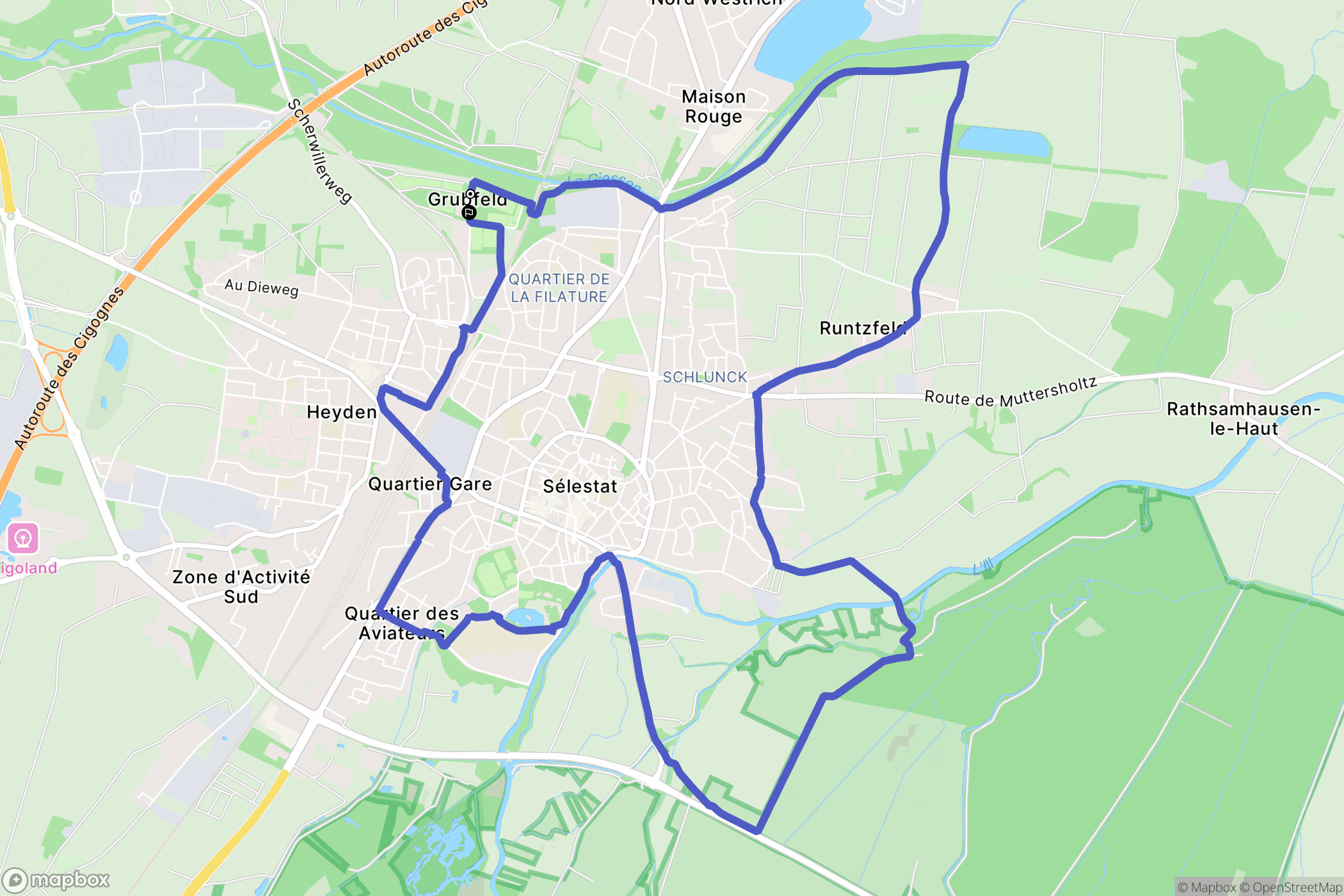 Sélestat : carte du parcours de randonnée - France