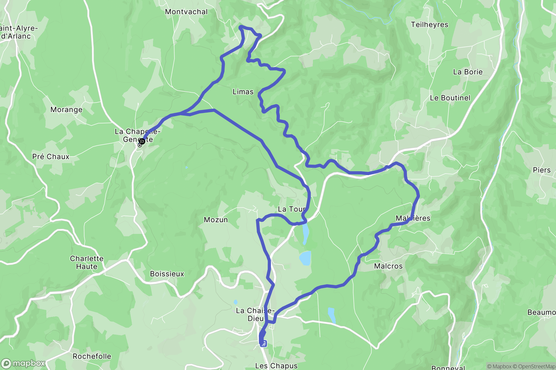La Chapelle-Geneste : carte du parcours de randonnée - France