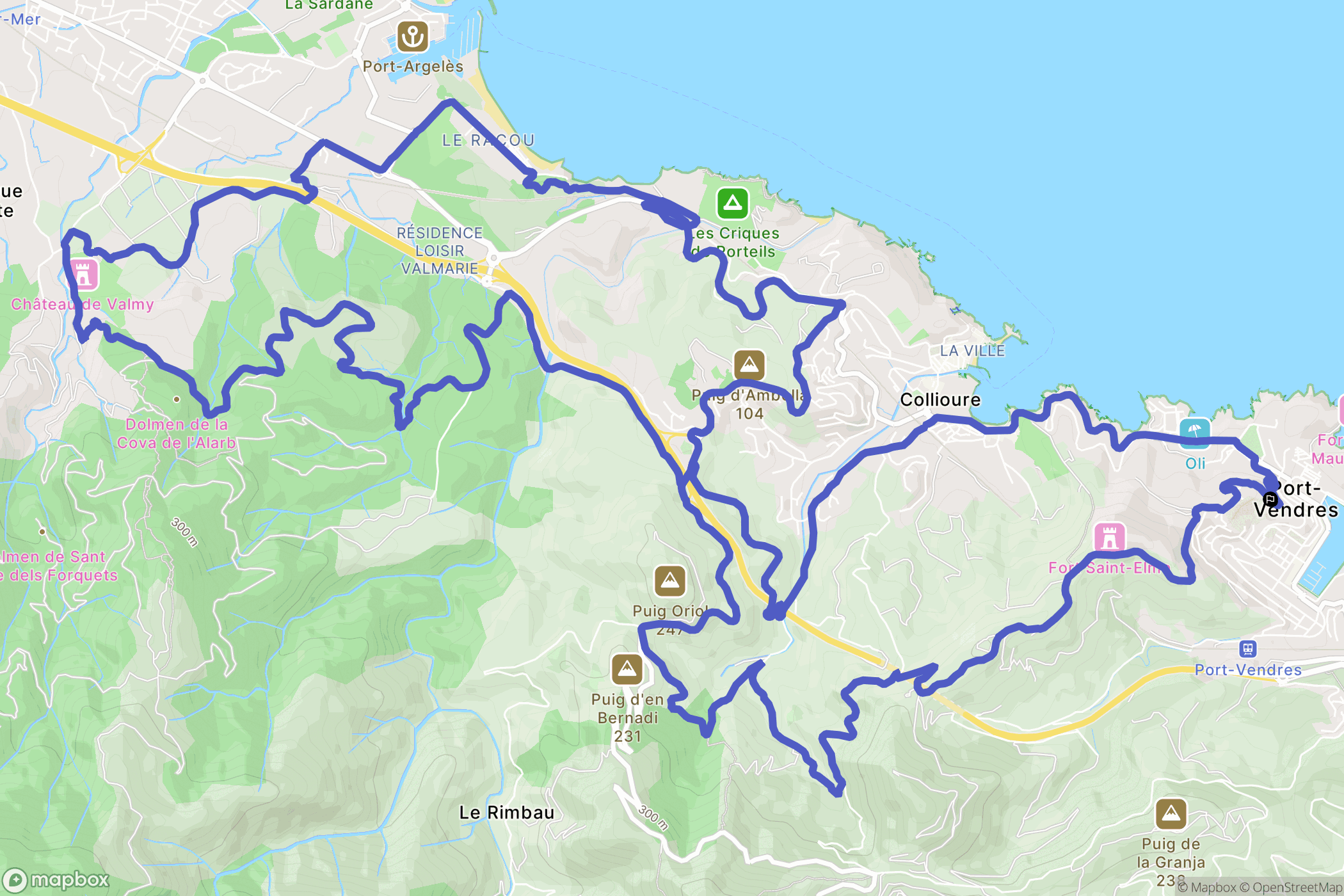 Port-Vendres : carte du parcours de randonnée - France