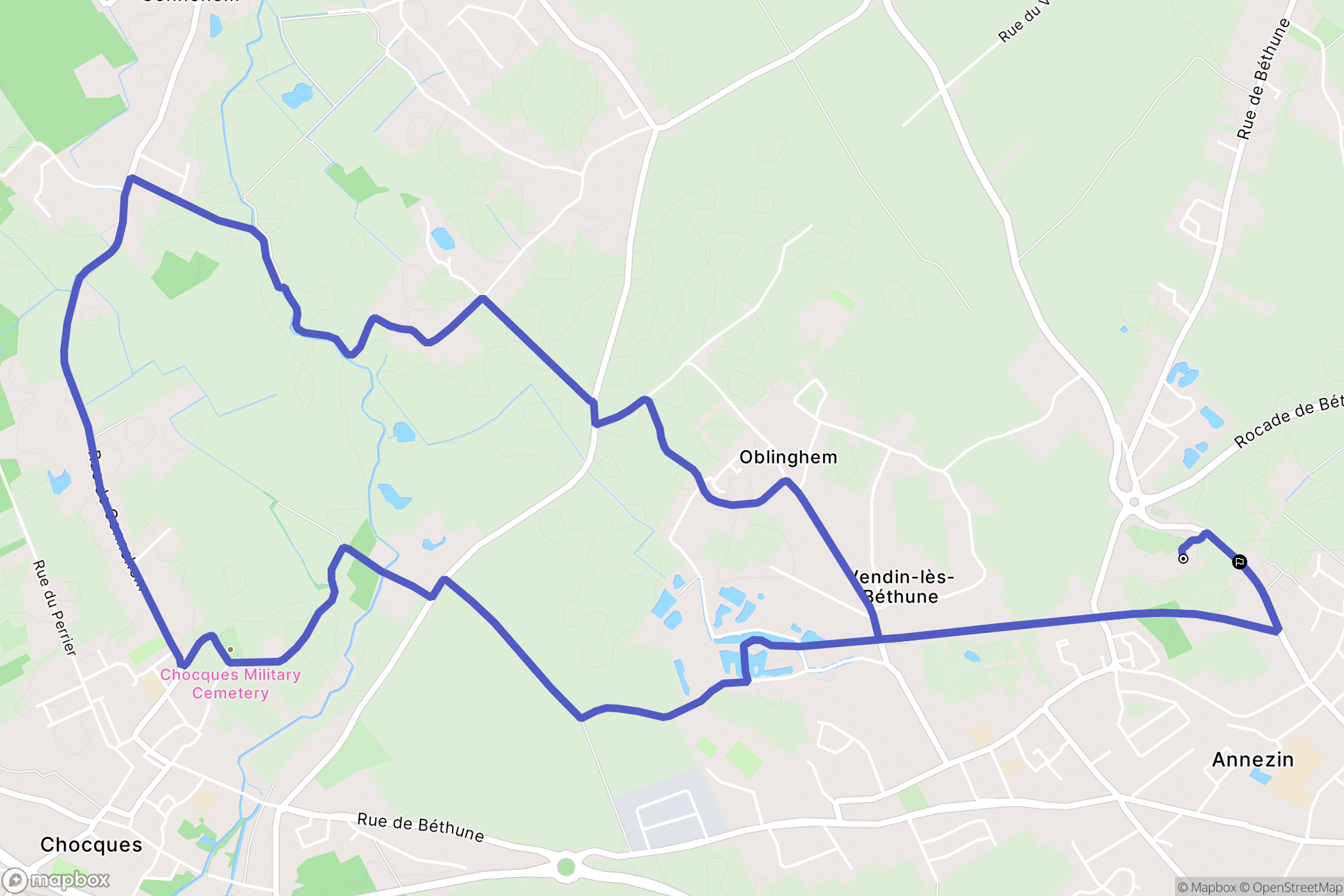 Vendin-lès-Béthune : carte du parcours de randonnée - France