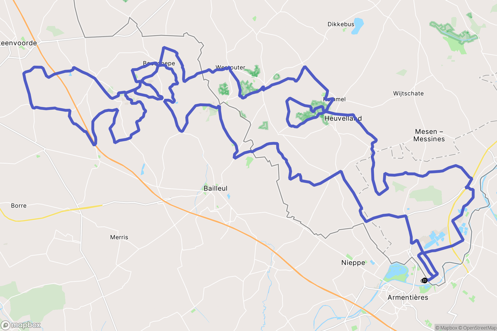 Armentières : carte du parcours de randonnée - France