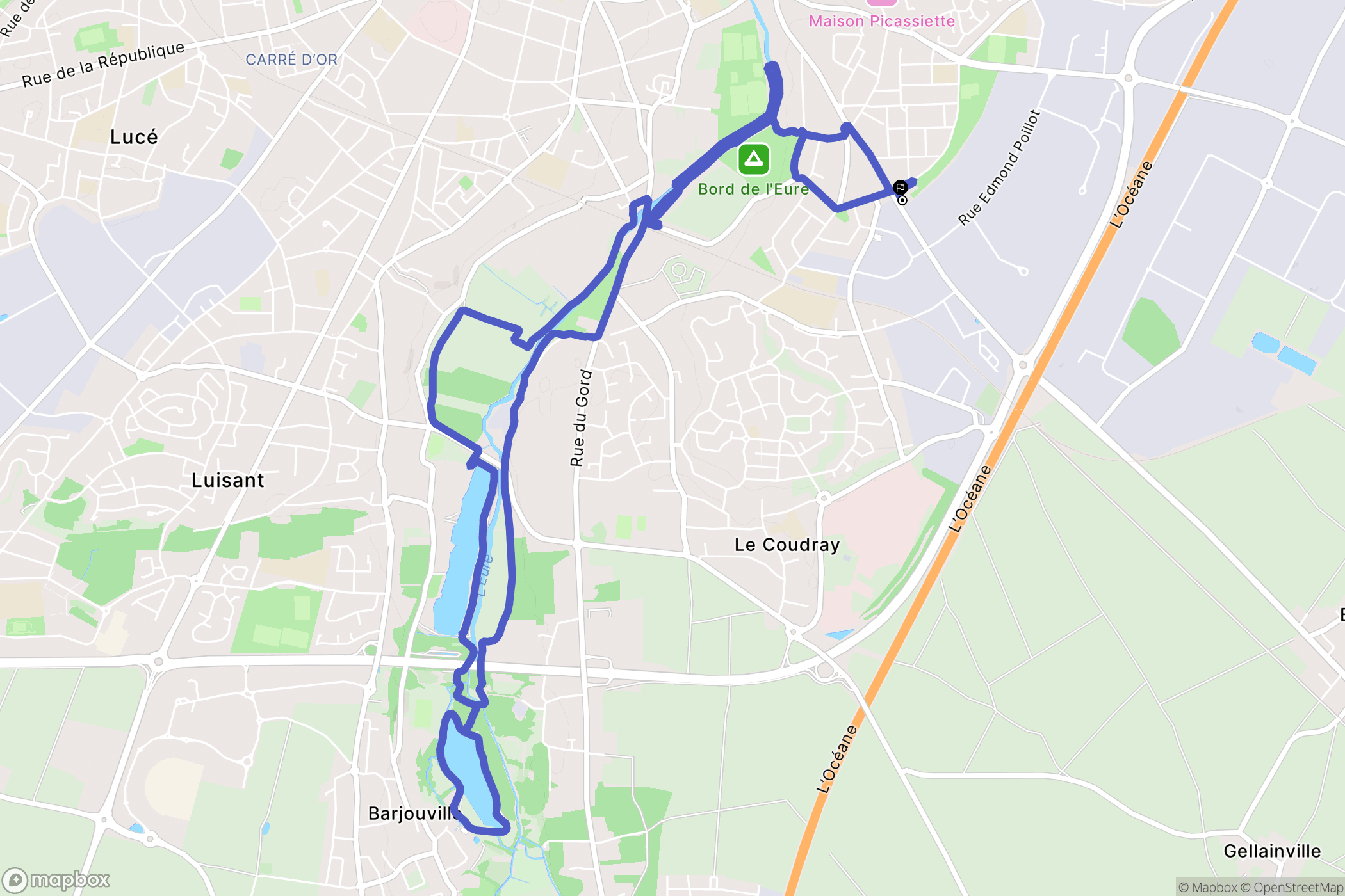 Chartres : carte du parcours de randonnée - France