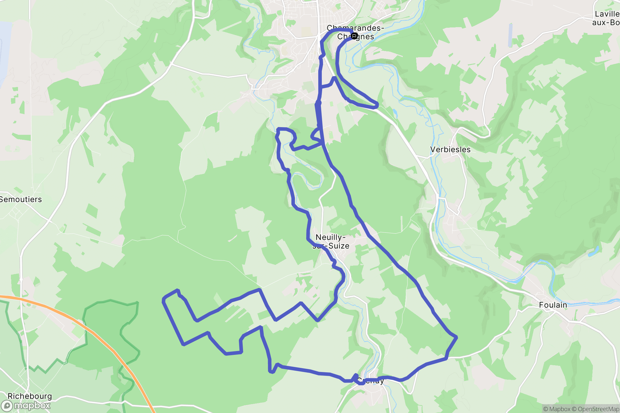 Chamarandes-Choignes : carte du parcours de randonnée - France