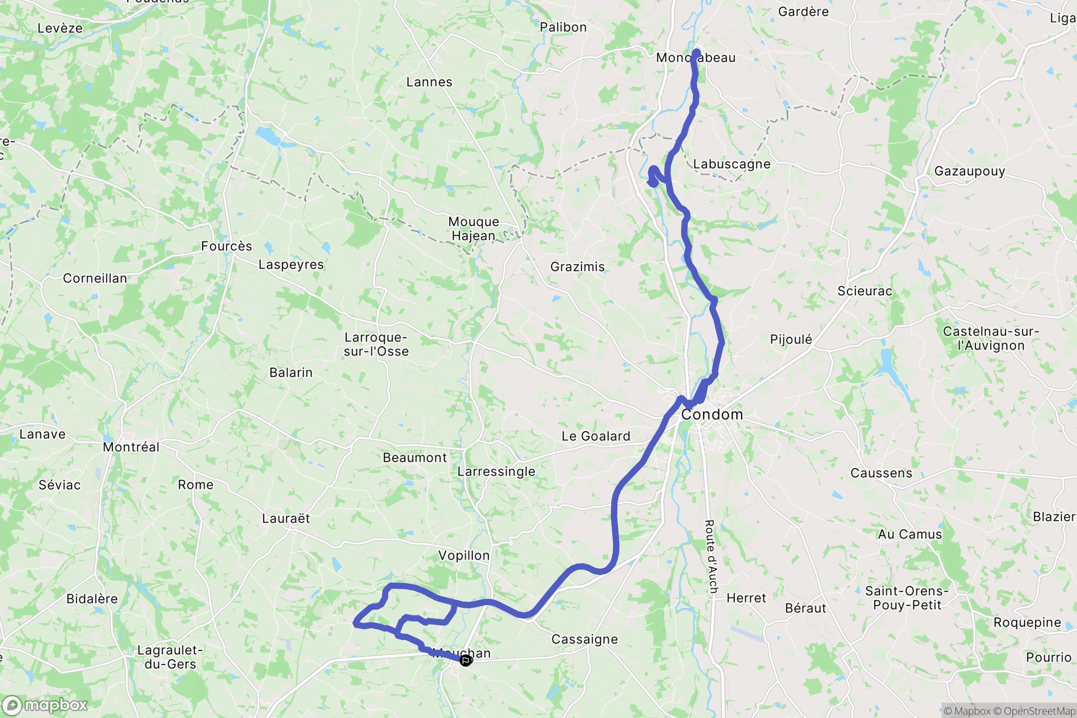 Mouchan : carte du parcours de randonnée - France