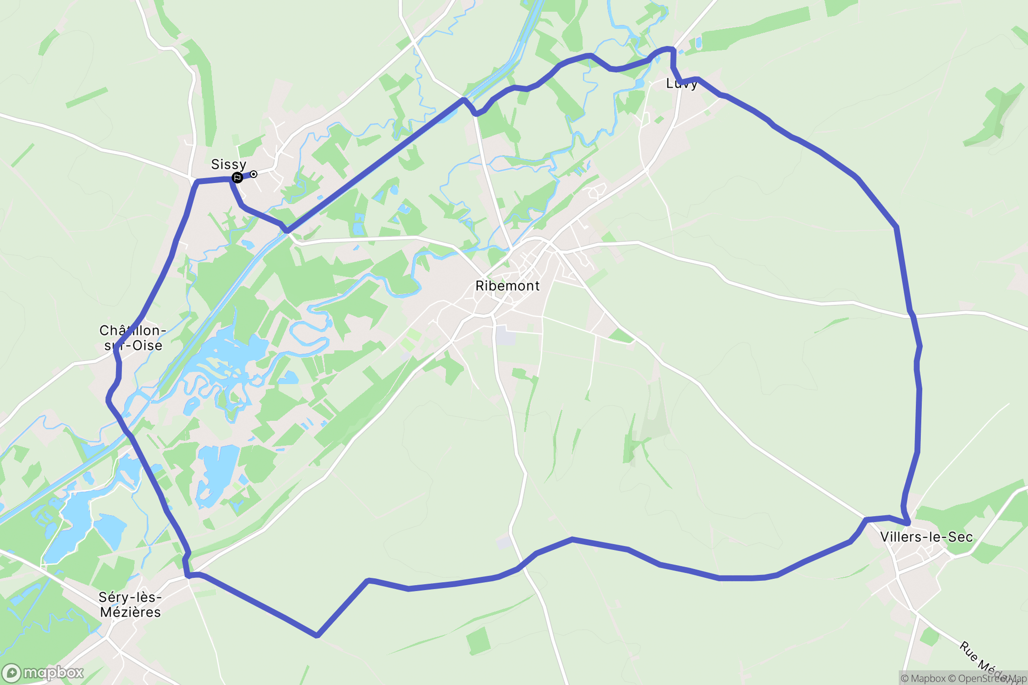 Sissy : carte du parcours de randonnée - France