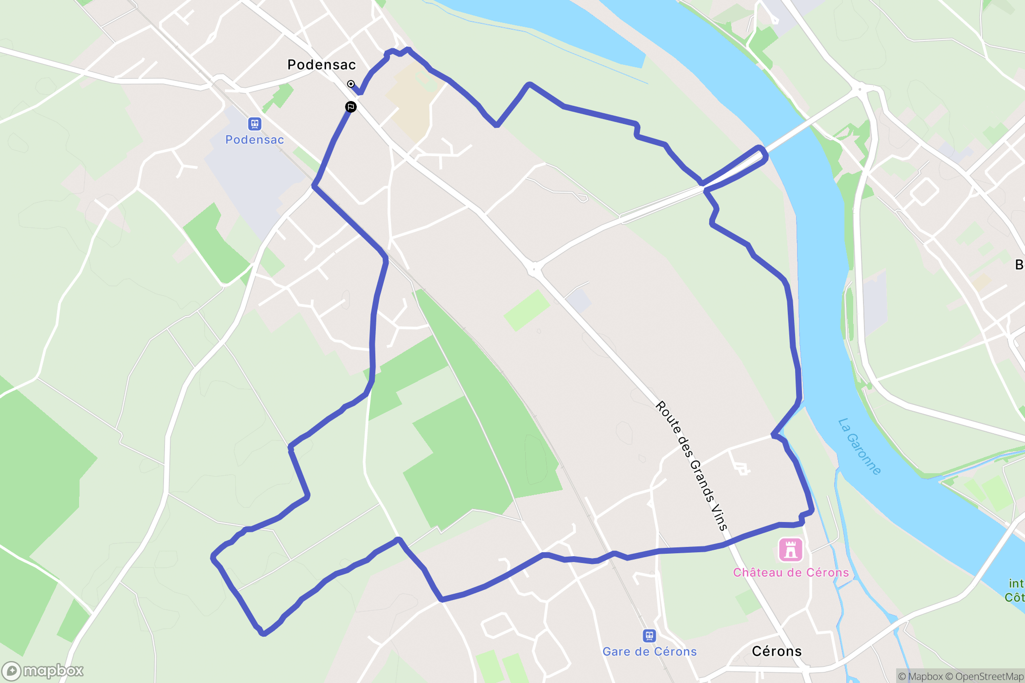 Podensac : carte du parcours de randonnée - France