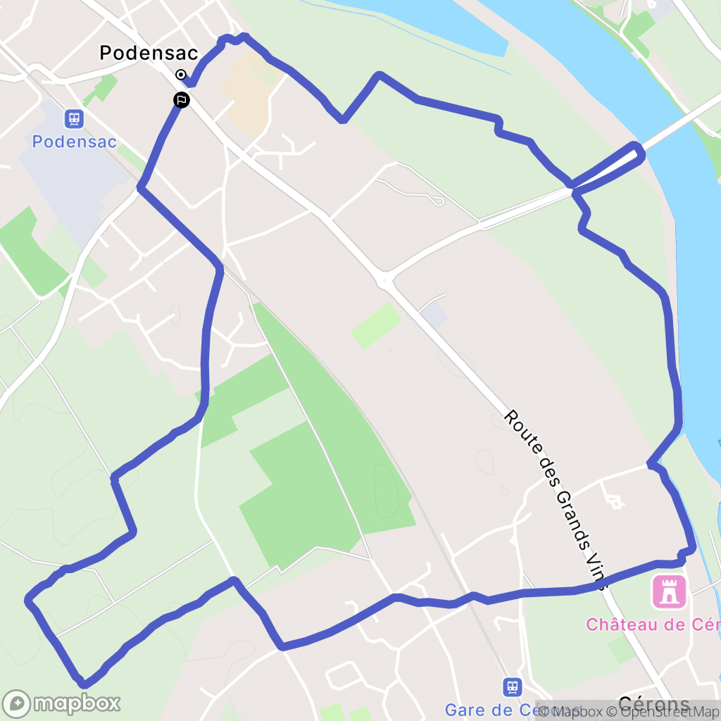 Podensac : carte du parcours de randonnée - France