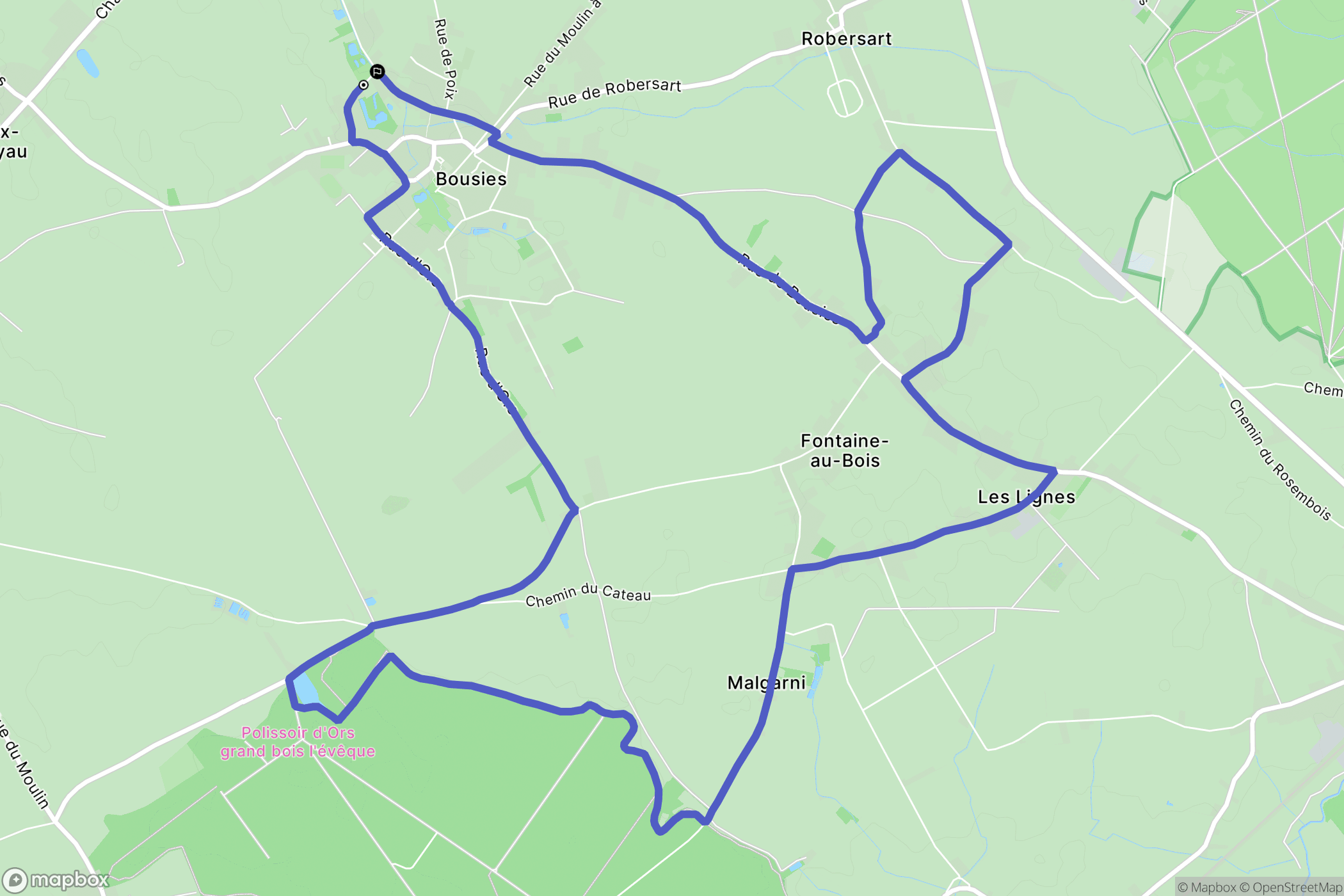Bousies : carte du parcours de randonnée - France