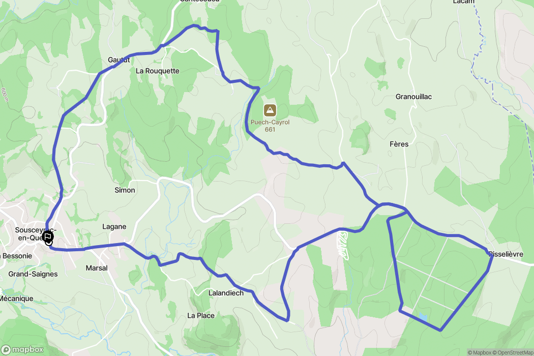Sousceyrac-en-Quercy : carte du parcours de randonnée - France