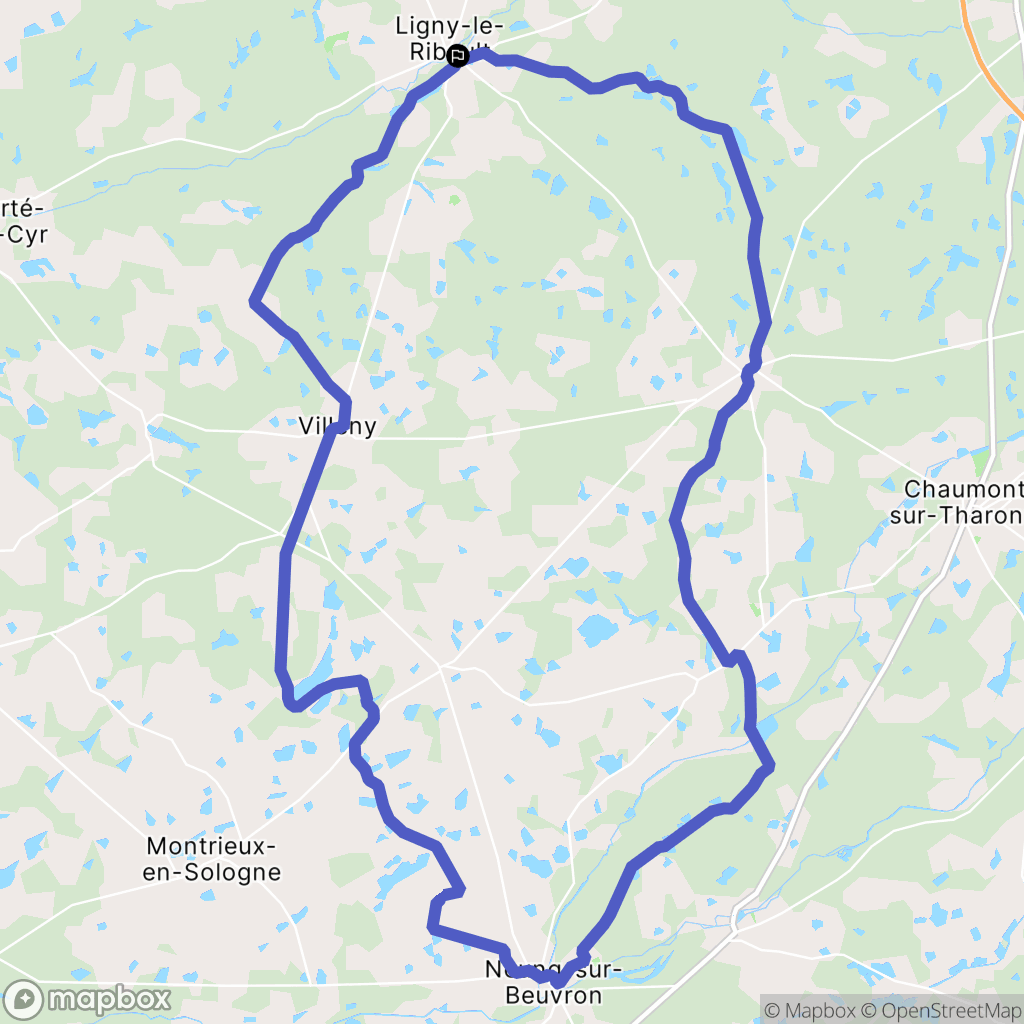 Ligny-le-Ribault : carte du parcours de randonnée - France