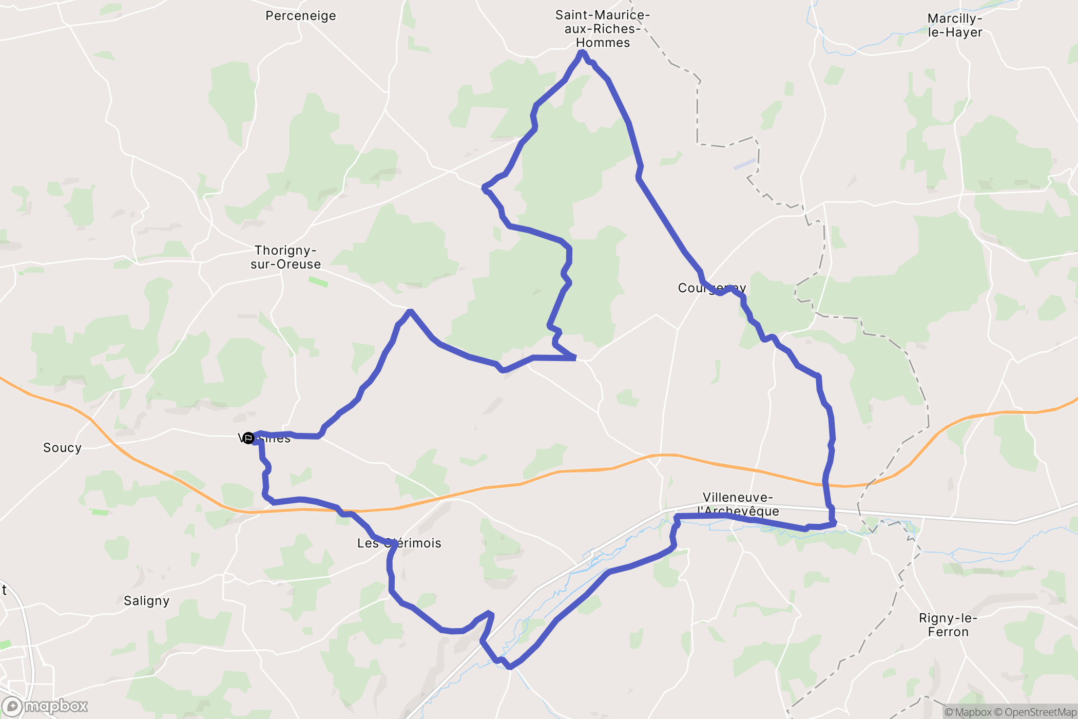 Voisines : carte du parcours de randonnée - France
