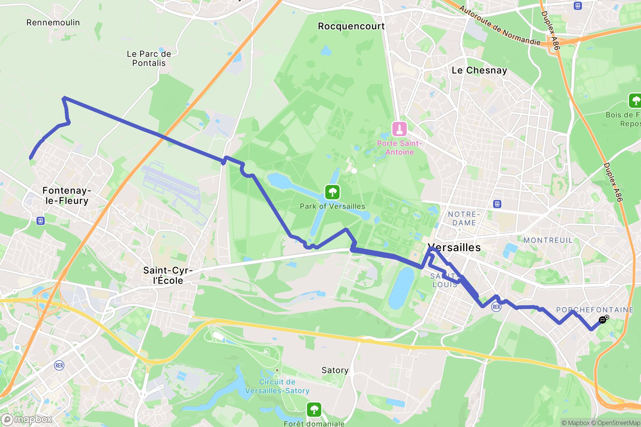 Versailles : carte du parcours de randonnée - France