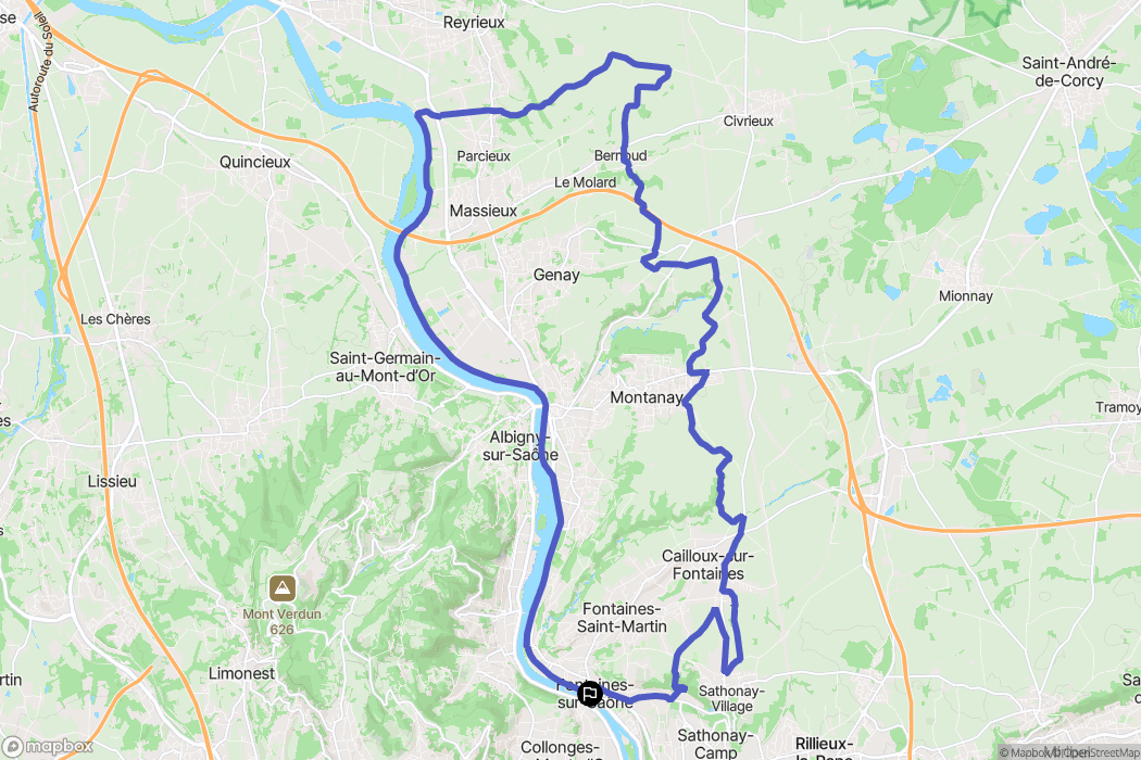 Fontaines-sur-Saône : carte du parcours de randonnée - France