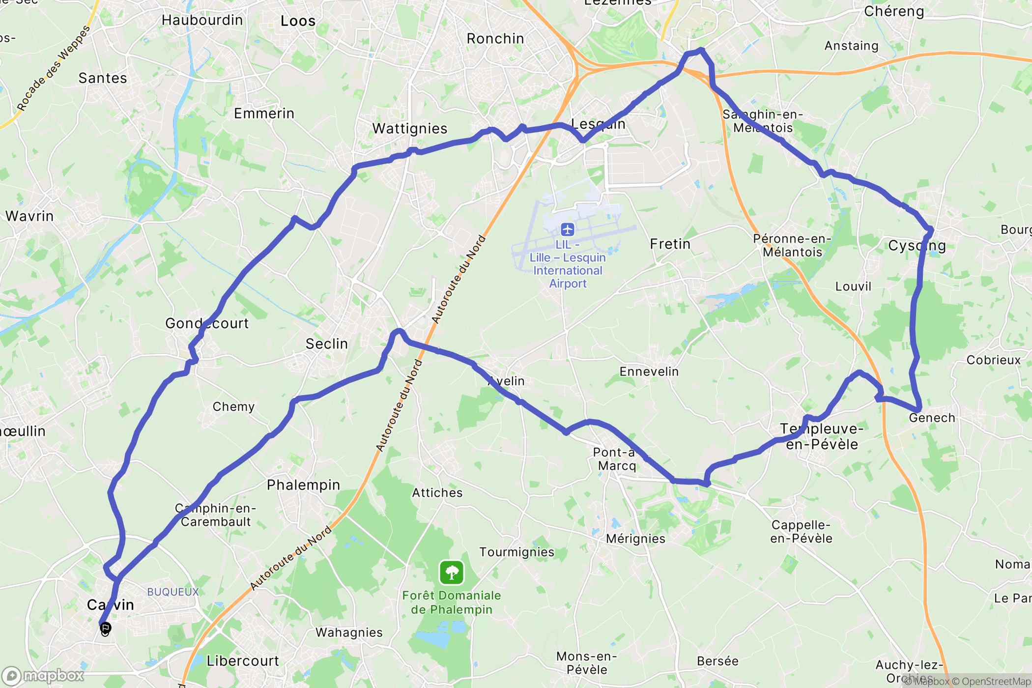 Carvin : carte du parcours de randonnée - France