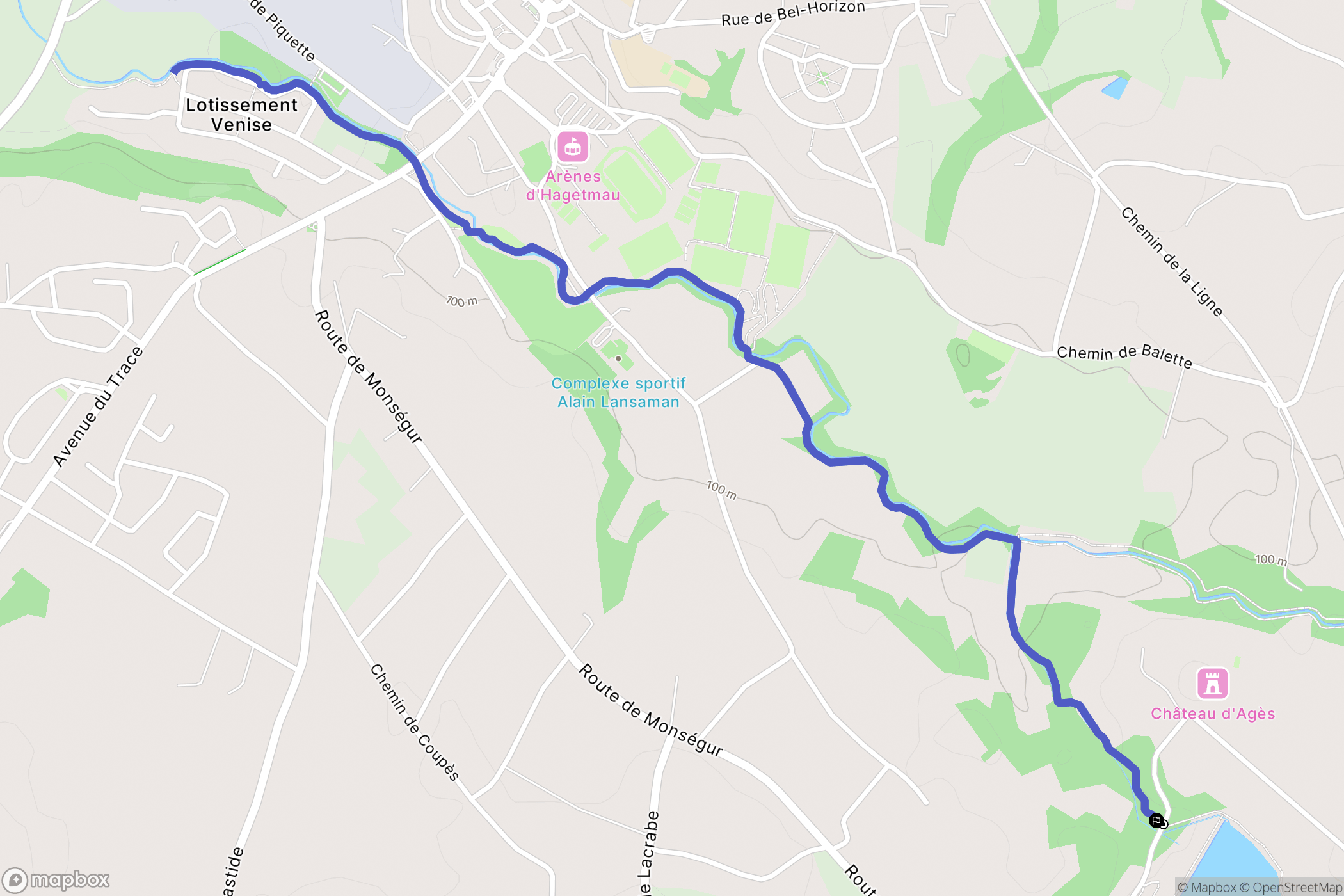 Monségur : carte du parcours de randonnée - France