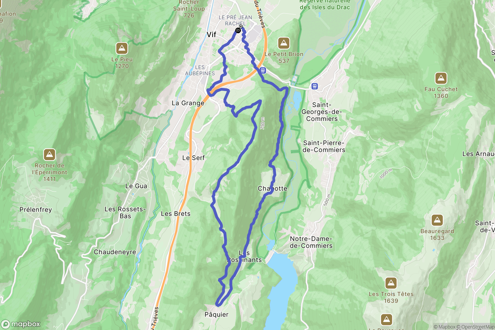 Vif : carte du parcours de randonnée - France