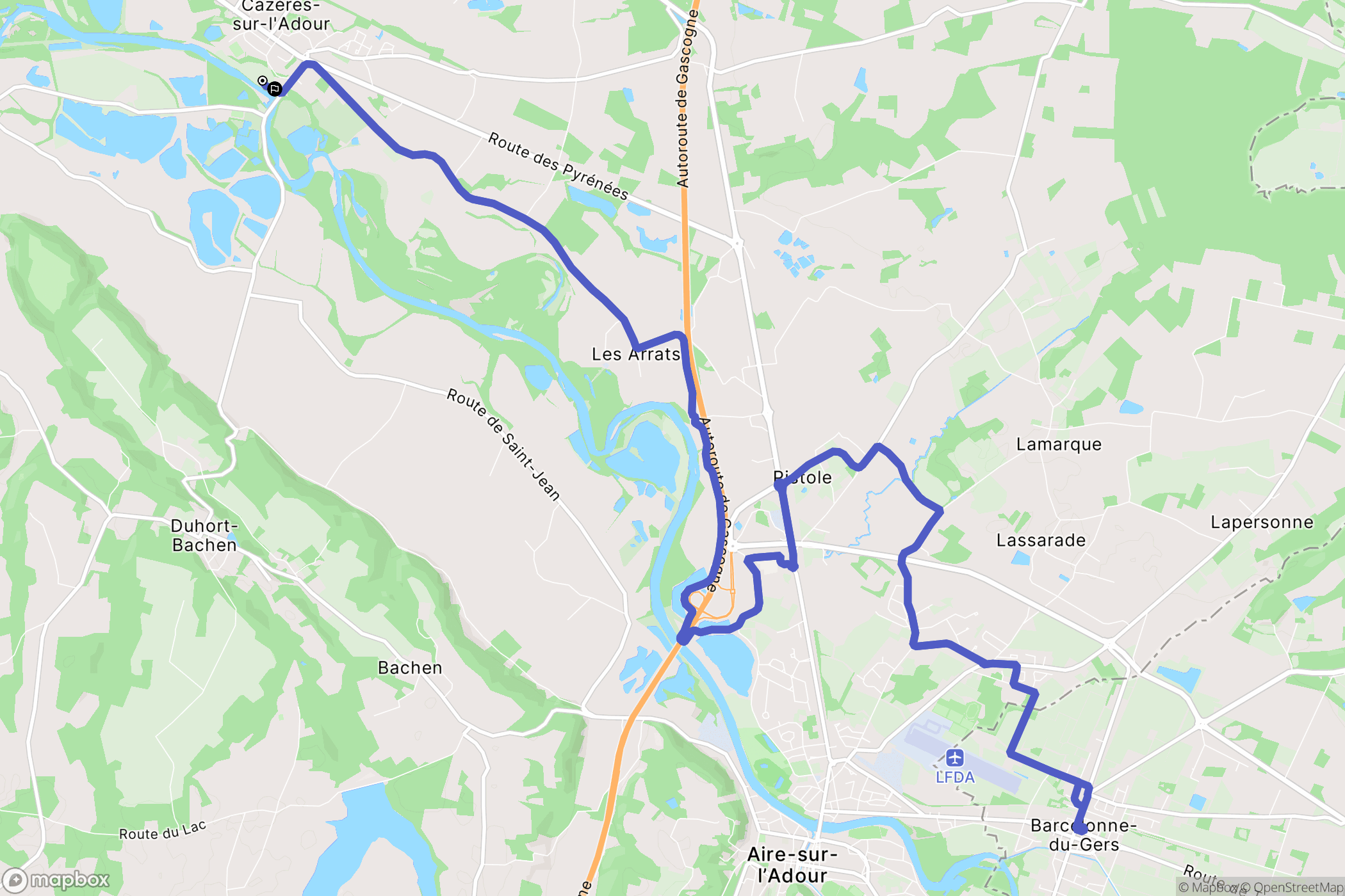 Cazères-sur-l'Adour : carte du parcours de randonnée - France