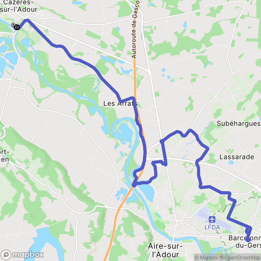 Cazères-sur-l'Adour : carte du parcours de randonnée - France