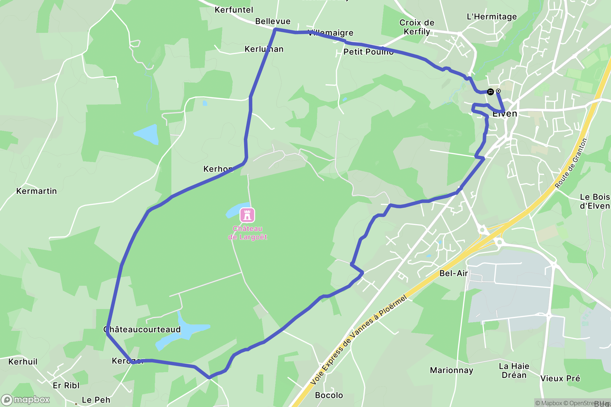 Elven : carte du parcours de randonnée - France