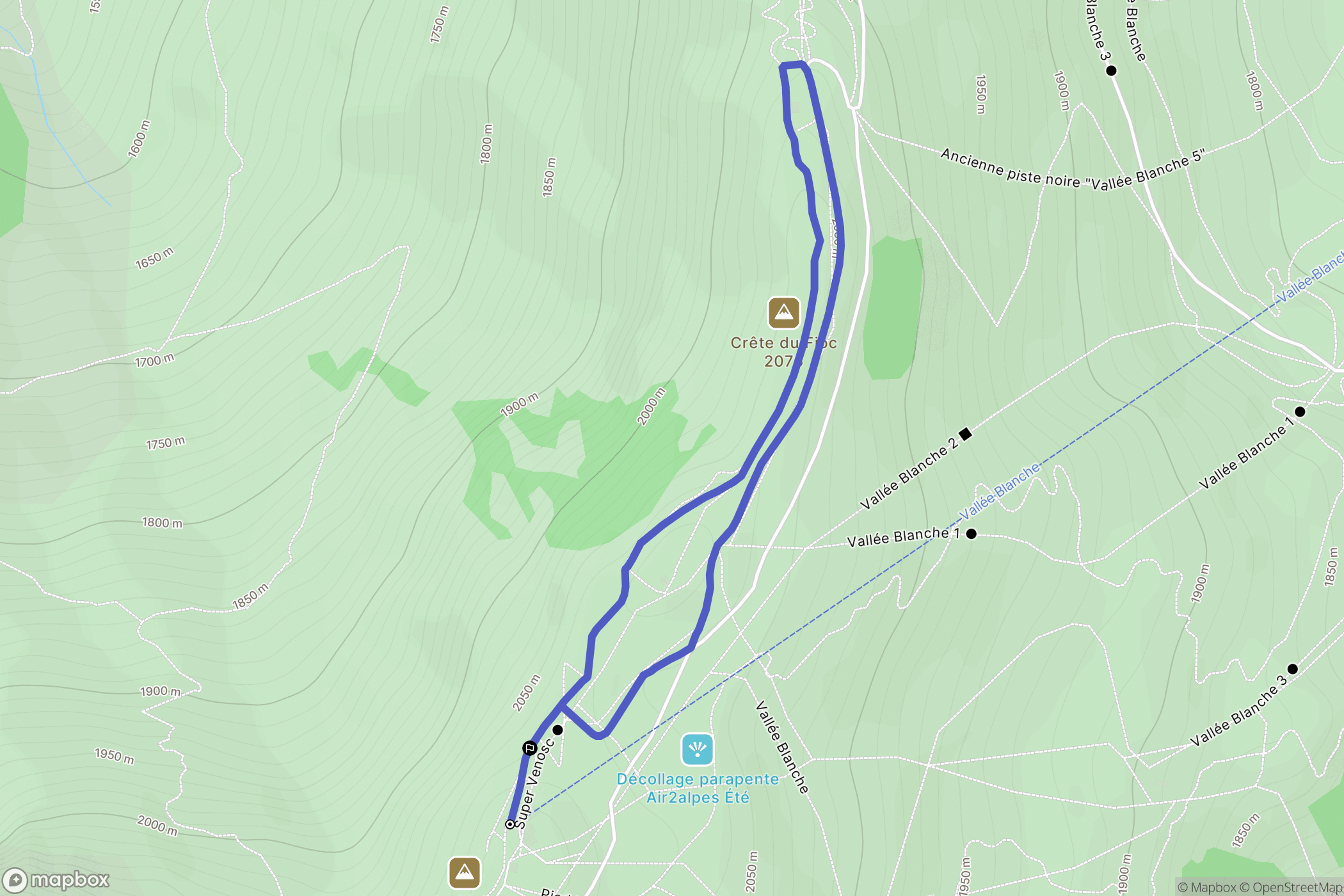 Les Deux Alpes : carte du parcours de randonnée - France