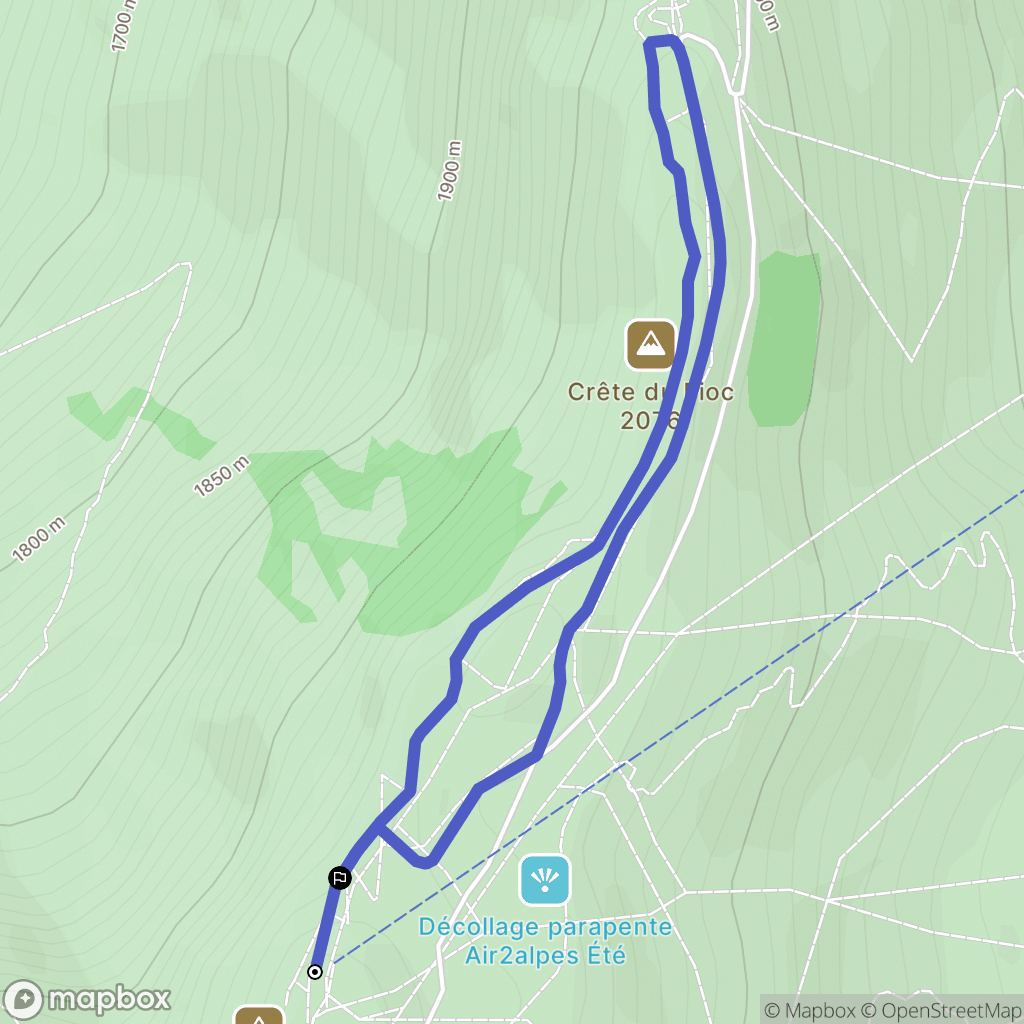 Les Deux Alpes : carte du parcours de randonnée - France