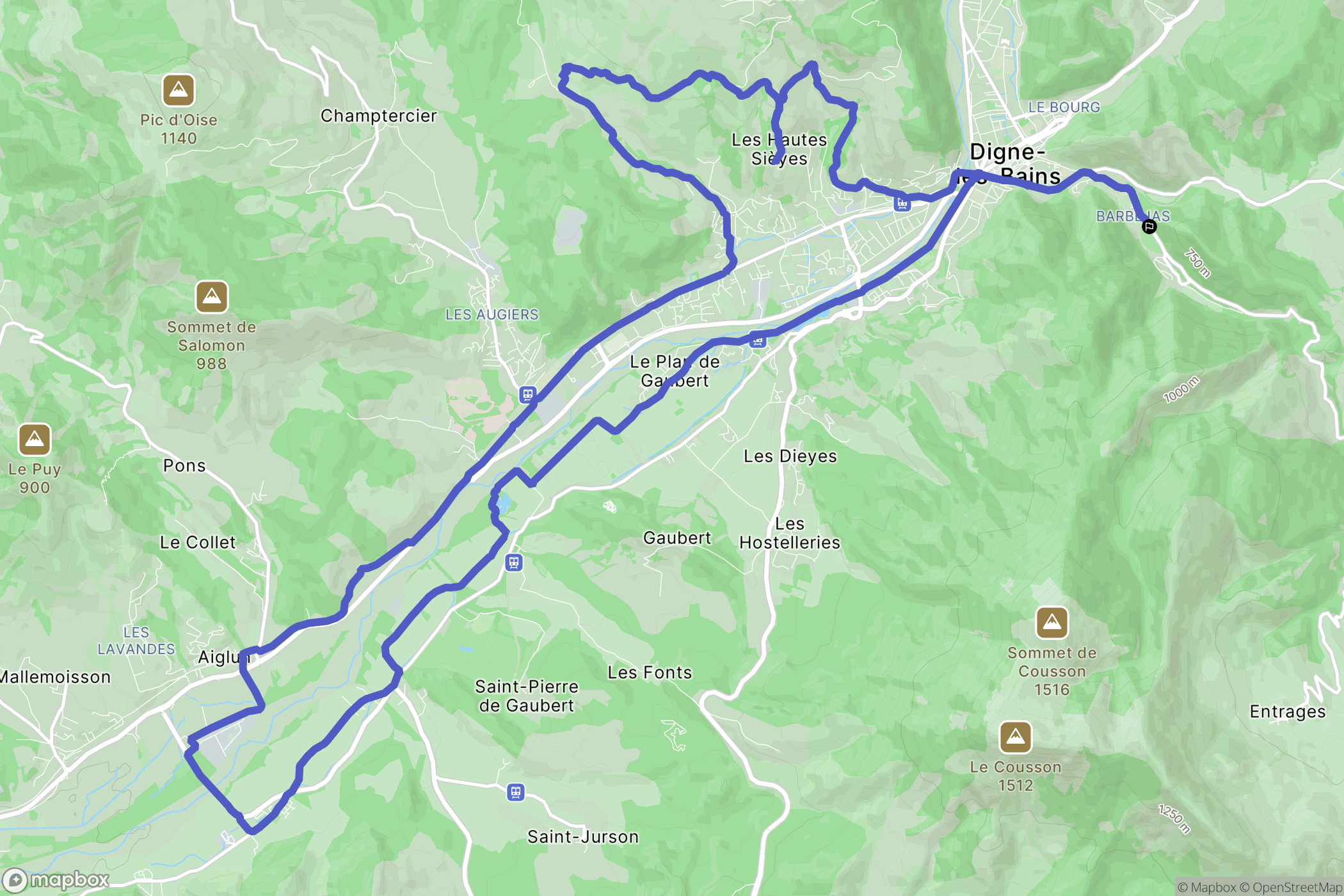 Digne-les-Bains : carte du parcours de randonnée - France