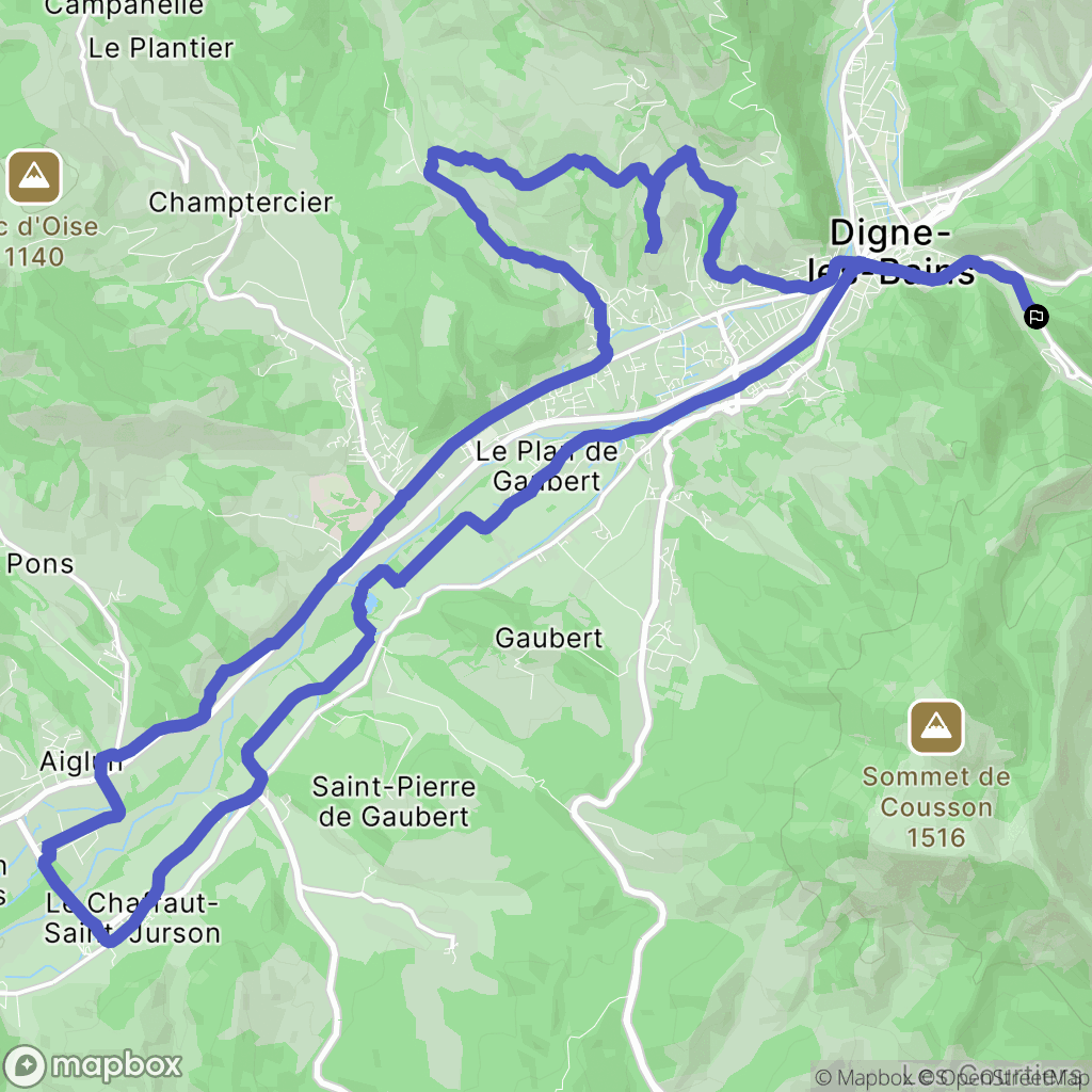 Digne-les-Bains : carte du parcours de randonnée - France