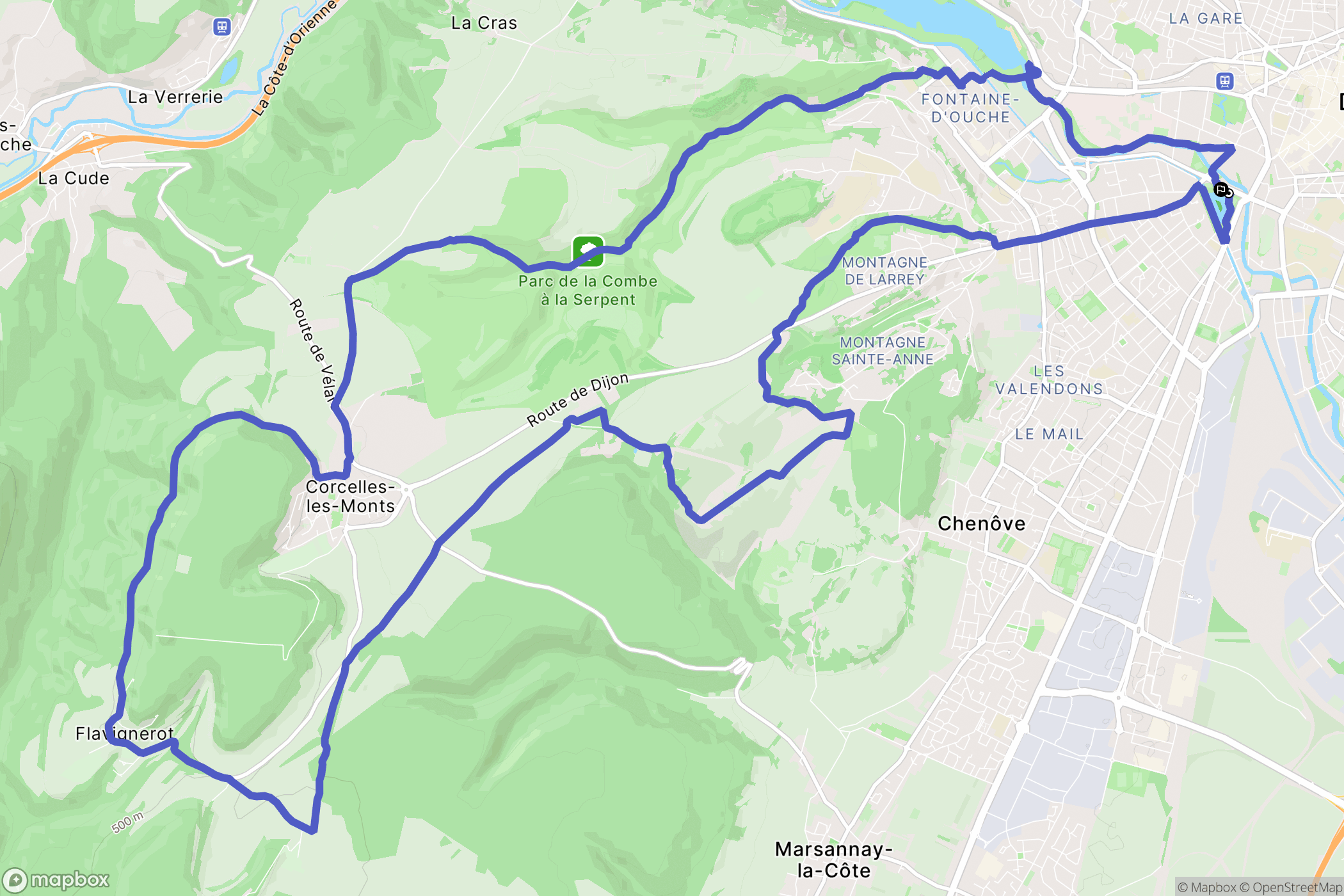 Dijon : carte du parcours de randonnée - France
