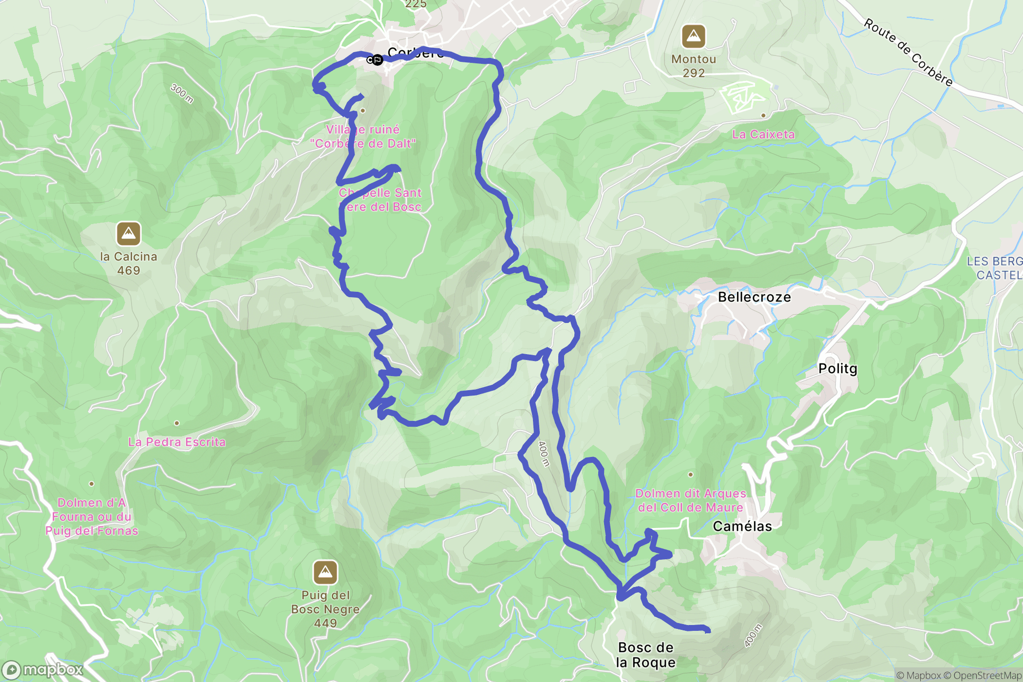 Corbère : carte du parcours de randonnée - France